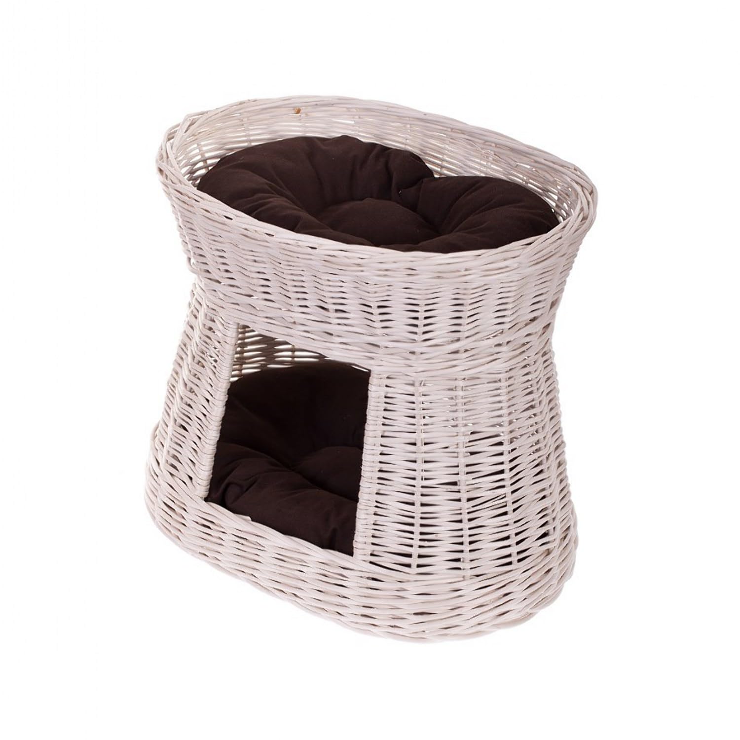 e-wicker24 Panier en Osier, Maison,Corbeille,Niche en Osier à Deux étages, (Blanc_Marron)