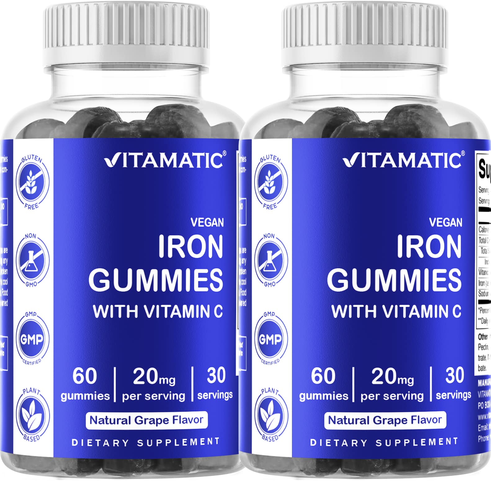 2 Pack Vitamatic Iron Gummies Supplement for Women & Men - 20mg Serving - 60 Vegan Gummies - Great Tasting Iron Gummy Vita...