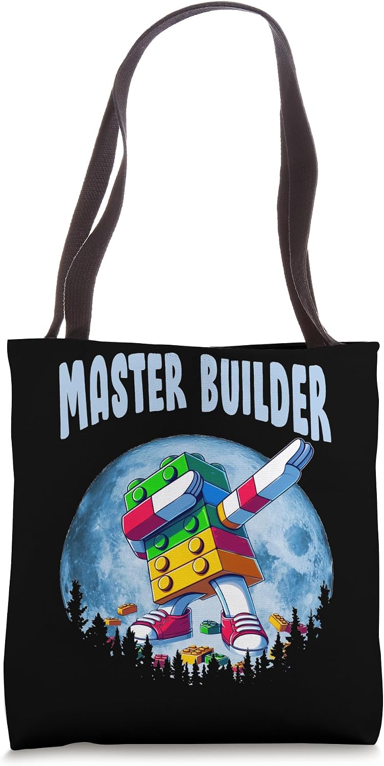 Cool Master Builder Dabbing On Moon Blocks Bricks Builder Tote Bag
