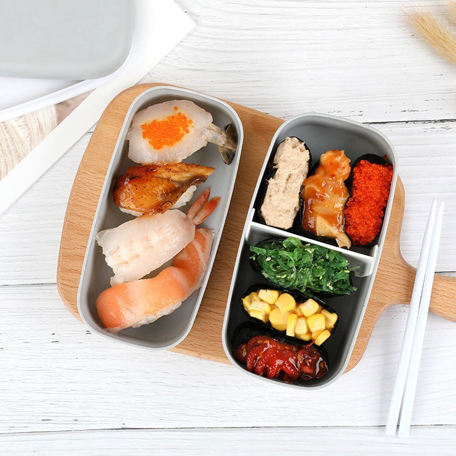 Scatola Porta Pranzo a 2 Strati, Mini Contenitore in PP per Alimenti, Adatta per Ufficio e microonde, Ideale per la Cena (Grigio).