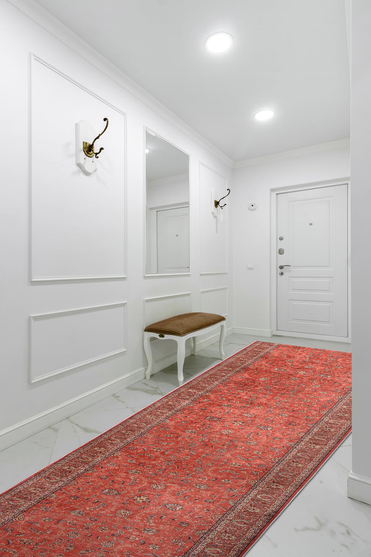 rugsx Tapis Antidérapant Lotus Tradition 58160 Classique, Ornement Rouge - Lavable - 80x400 cm - Tapis de Couloir Antiglisse pour Cuisine et Entrée