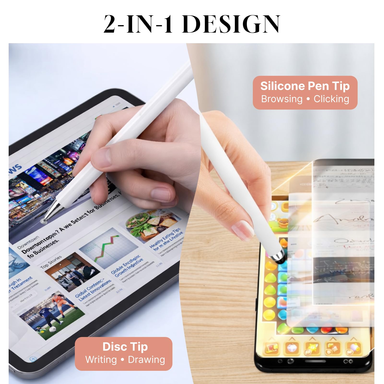 Lot de 3 Stylos Tactiles Universels 2 en 1 pour Smartphones, Tablette, Haute Précision Compatible iPad iPhone Android Samsung
