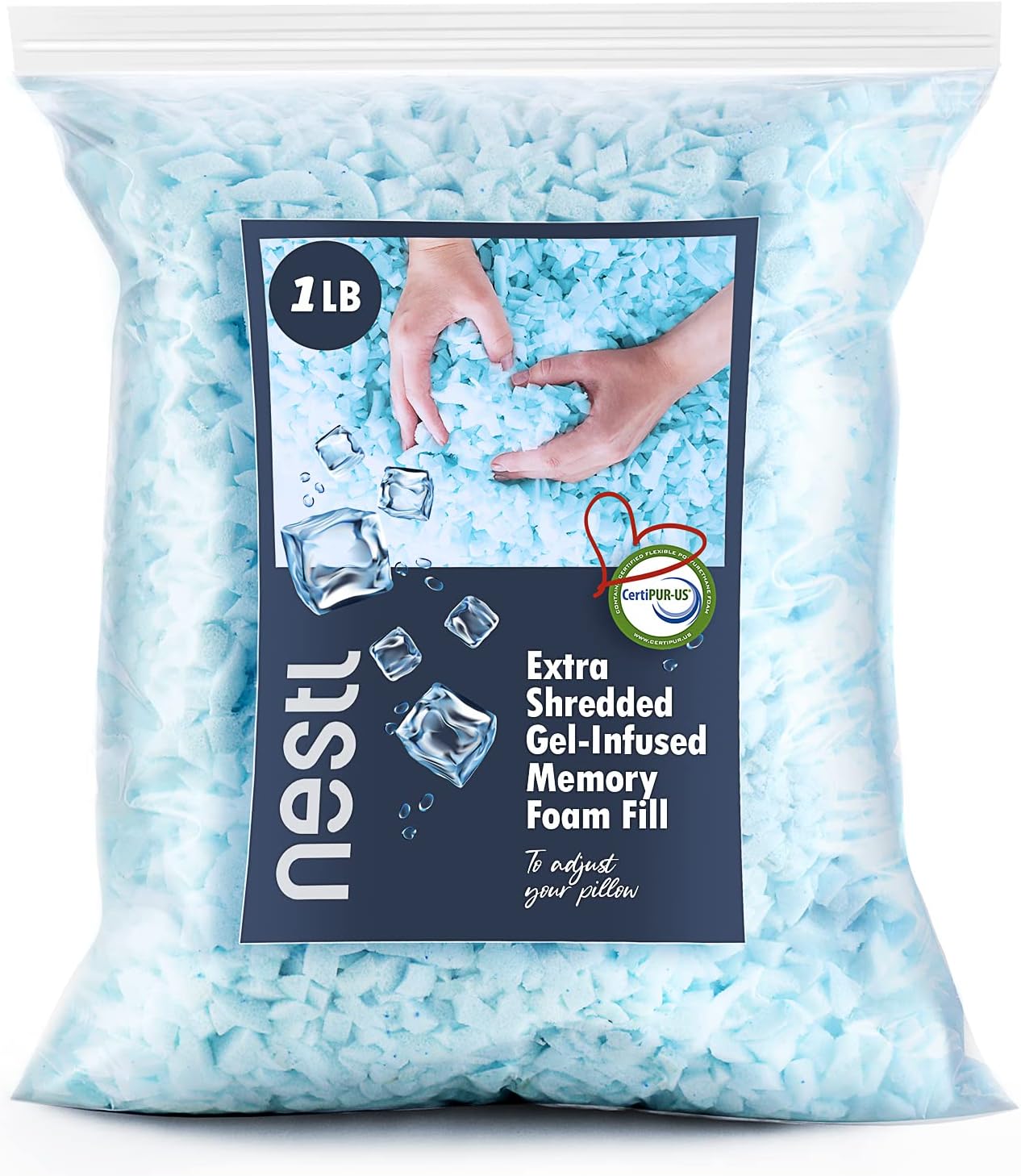 Nestl Adjustable Shredded Gel Memory Foam Fill, Memory Foam & Poly Fill for Your Adjustable Ice Pillows - CertiPUR-US Approved- 1LB
