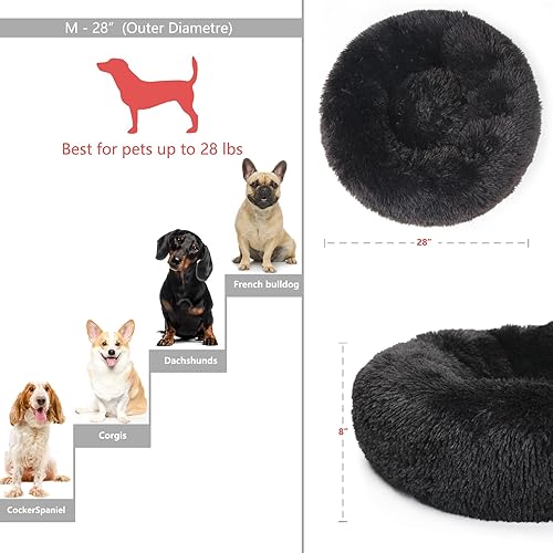 Miniatura 3 de Camas para perros medianos lavables y relajantes para perros de 28 pulgadas, color negro, mullidas y suaves, cama para perros calmantes y