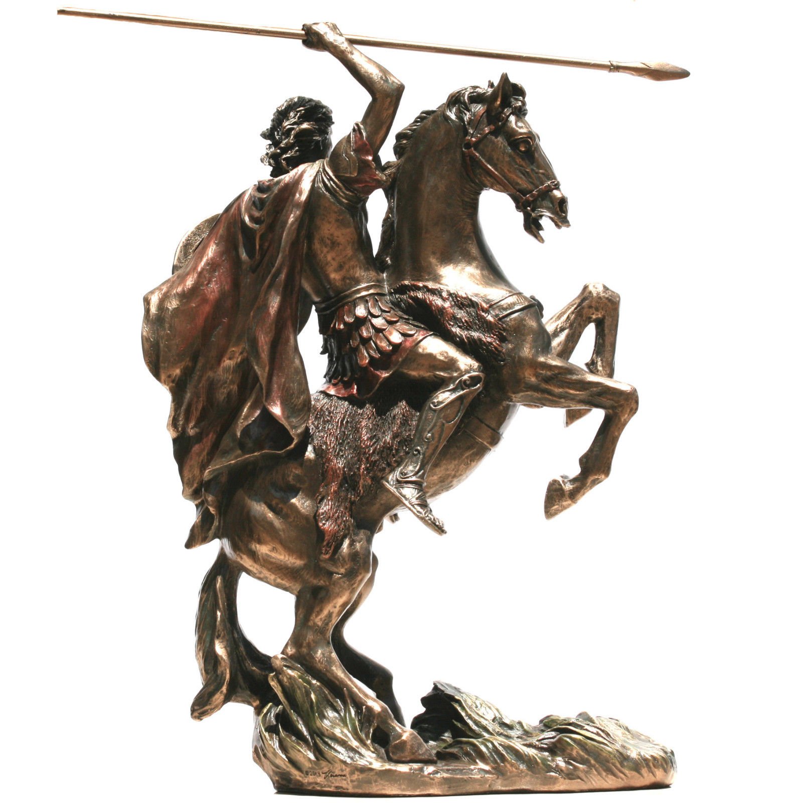 Veronese Alexandre le Grand sur Cheval Statue du Roi Grec Guerrier Sculpture Figurine Finition Bronze 31,5 cm