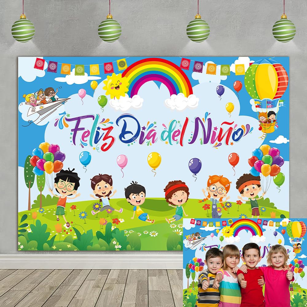Feliz Dia Del Niño Backdrop Mexico Happy Children's Day Photography Background Colorful Mexican Fiesta Banner for Childrens Student School Classroom