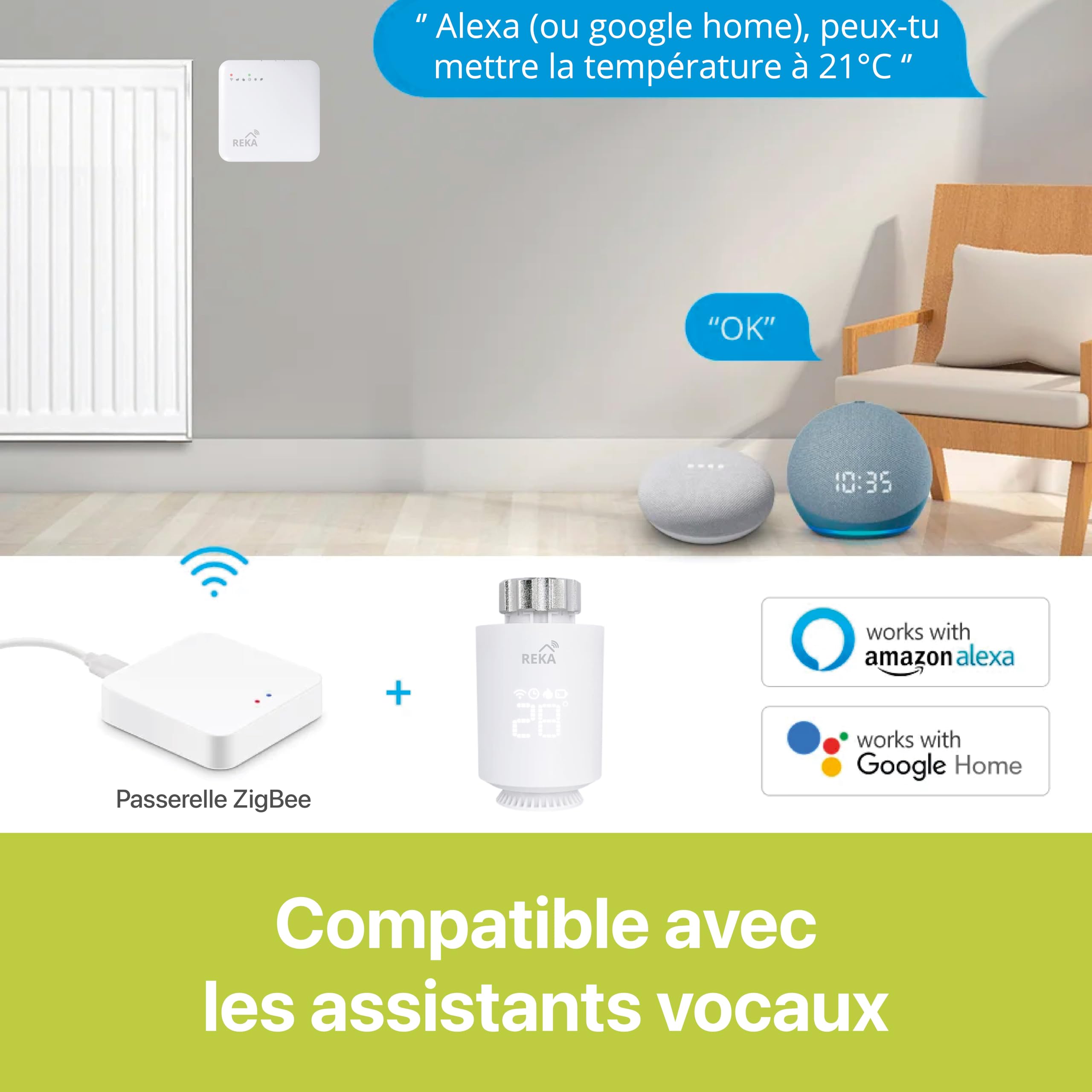 Cabezal Termostático Inteligente REKA - Control de Temperatura a través de la App Tuya, Programación, Detección de Ventanas Abiertas - Compatible con Asistentes de Voz (4, Sin Zigbee)
