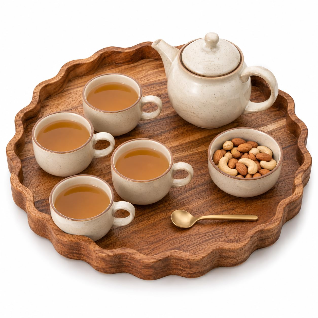 BAUZINI Round Wooden Serving Tray, 11 Inch Acacia Wood Decorative Platter, Handmade Wooden Tray for Tea, Coffee Table, Kitchen, Dining Table, Ottoman, Breakfast & Home Decor-image-47