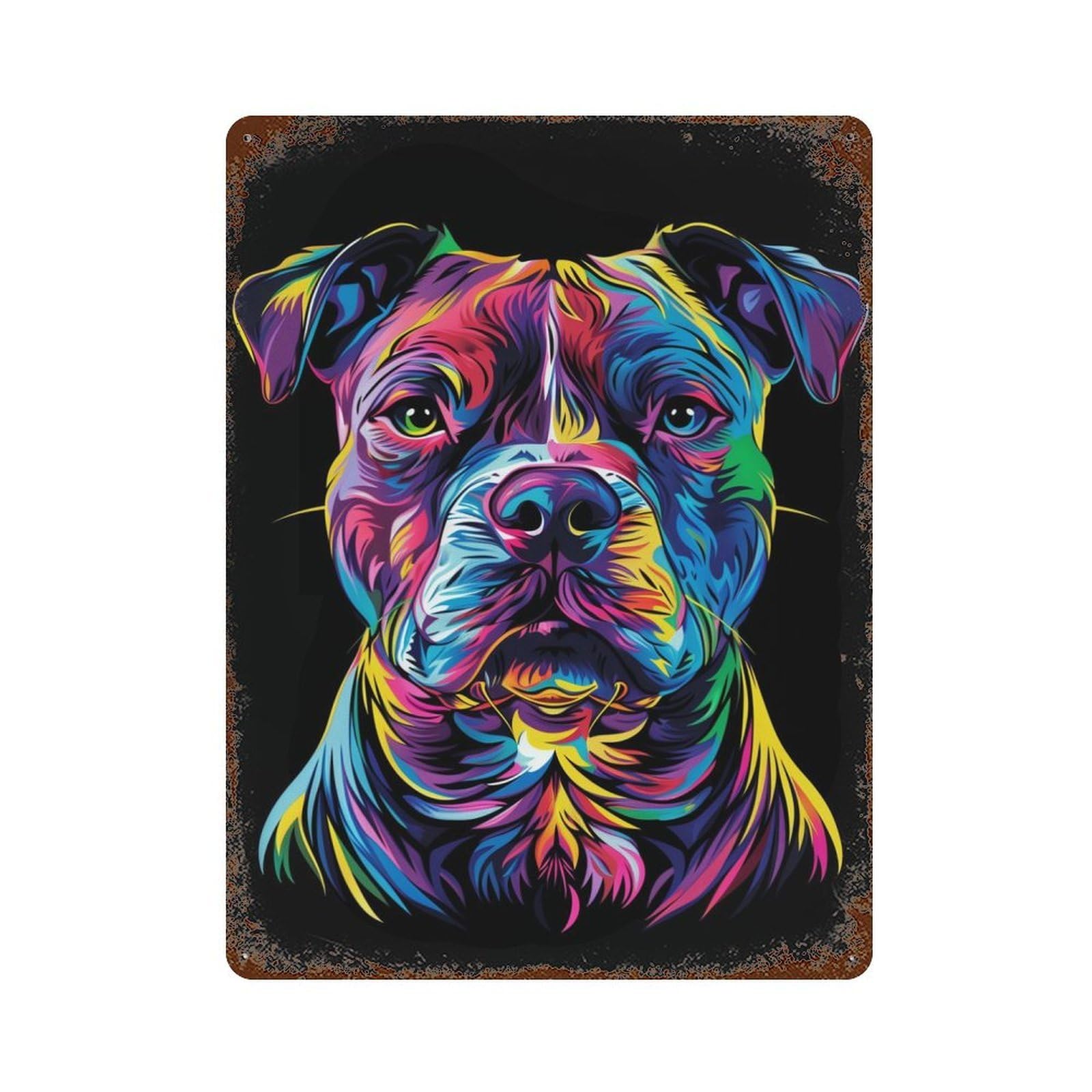 Colorful Pitbull Dog Pit Bull 15.7"x11.8" Weathered Tin Sign, Rustic Home Decor for Living Room, Hallway And Home Decor