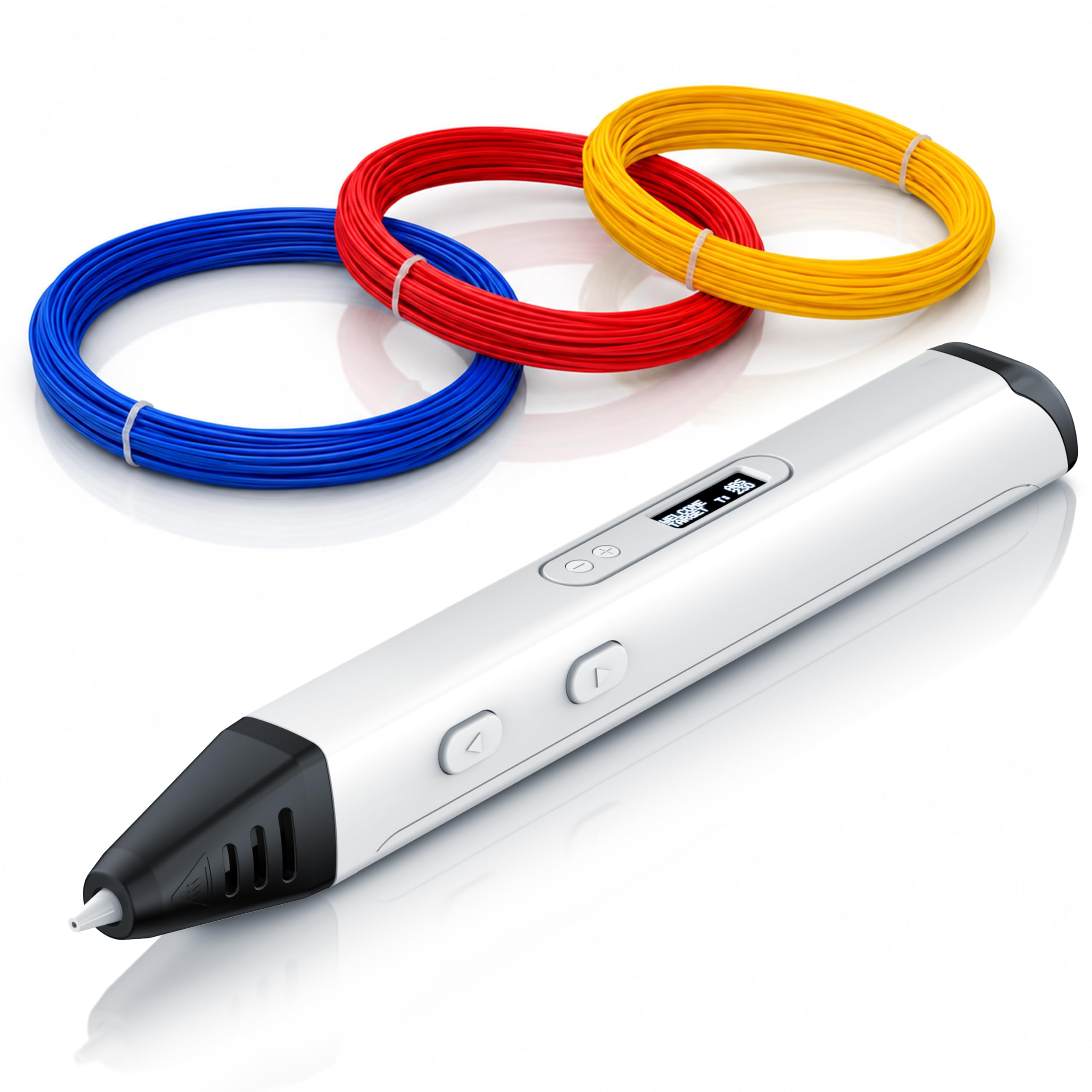 CSL – 3D Druckstift Starterkit - mit OLED Display - kabellos – inkl. PLA-Filamente - USB C – 3D Stift für kreatives Gestalten/Basteln – Jungendliche und Erwachsene