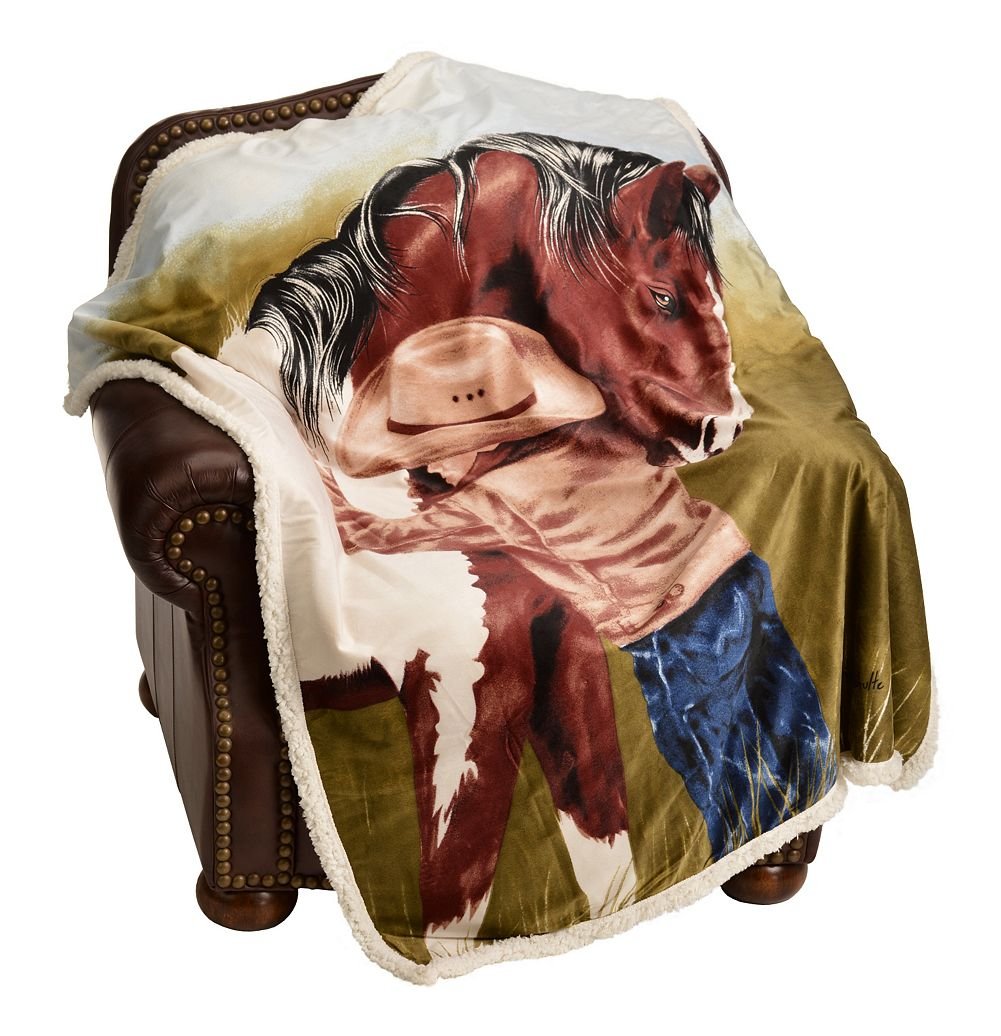 WesternWear Men's Reversible Horse Crazy Sherpa Throw One Size Multi One Size