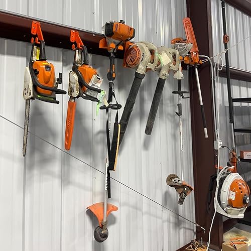 Miniatura 8 de Soporte para motosierra 3 en 1 de 10 pulgadas, soporte de pared de motosierra resistente, colgador de sierra de cadena de acero calibre 10 para