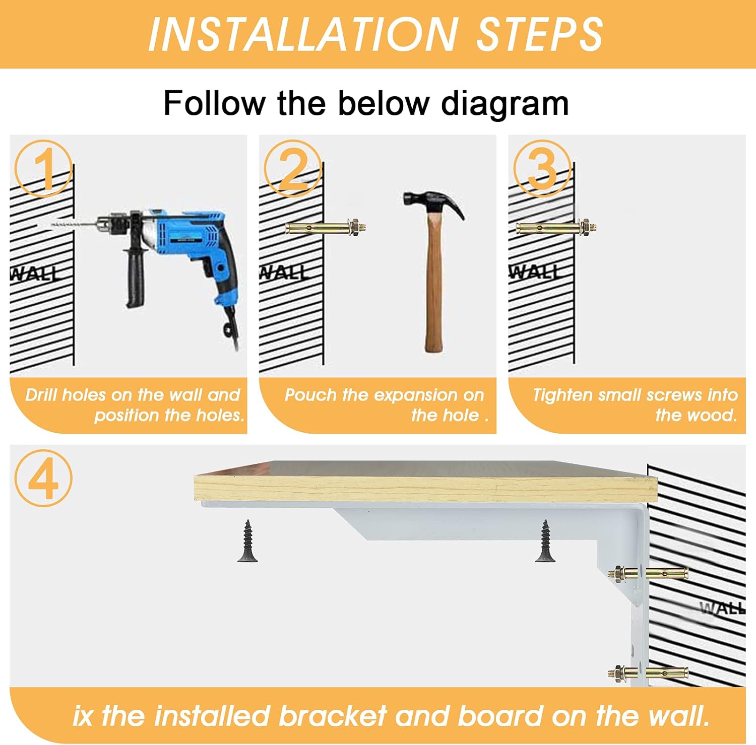 Countertop Support Brackets Heavy Duty, 8" x 6" Max Load 365 lb 5 mm Thick Iron Industrial Shelf Brackets, White Metal Farmhouse Wall Mounted Floating L Support for Hanging DIY Open Shelving