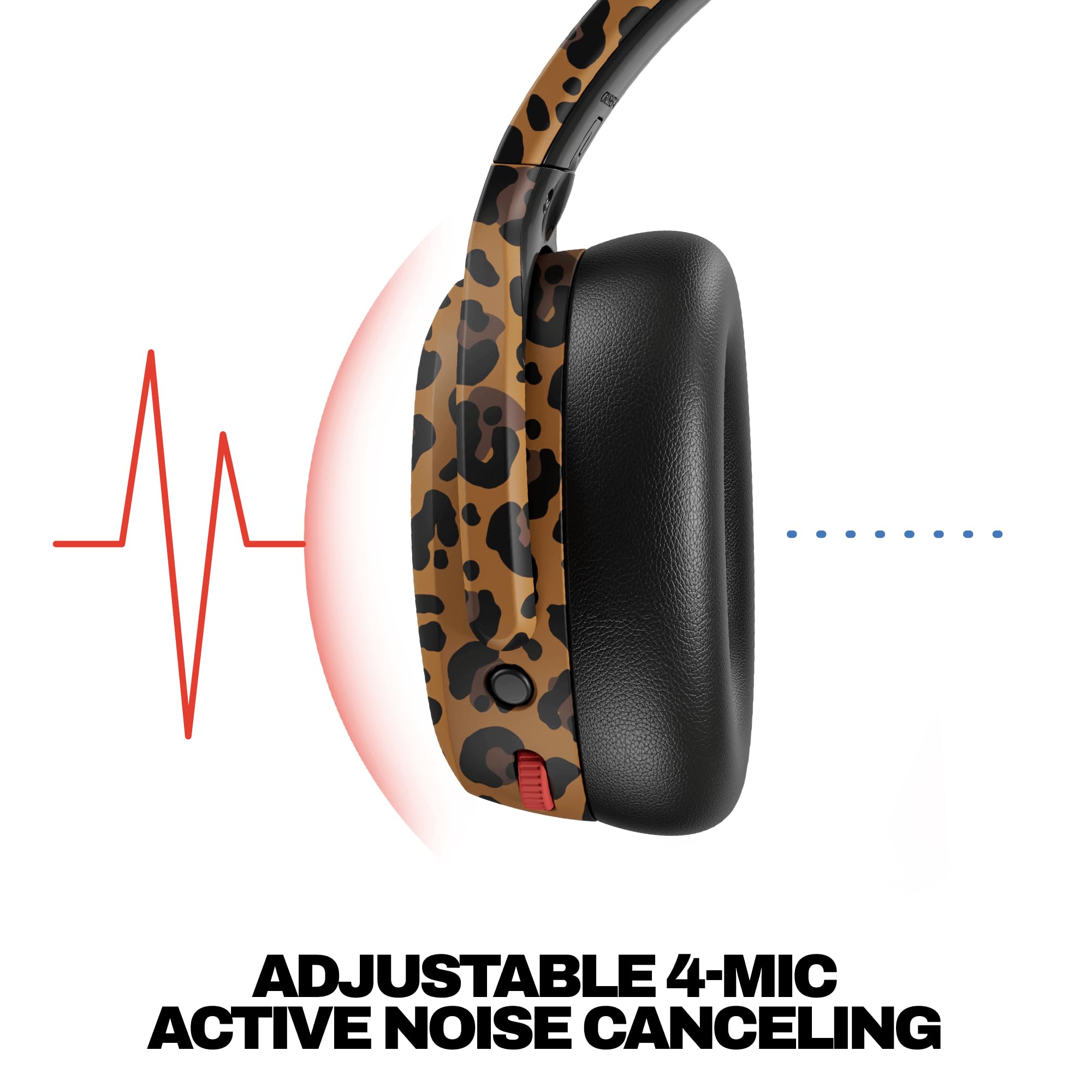 Skullcandy Crusher ANC 2 Wireless Over-Ear Bluetooth Headphones with Multi-Sensory Bass, Active Noise Cancelling, Up to 60 Hours Battery, Microphone for iPhone Android - Leopard