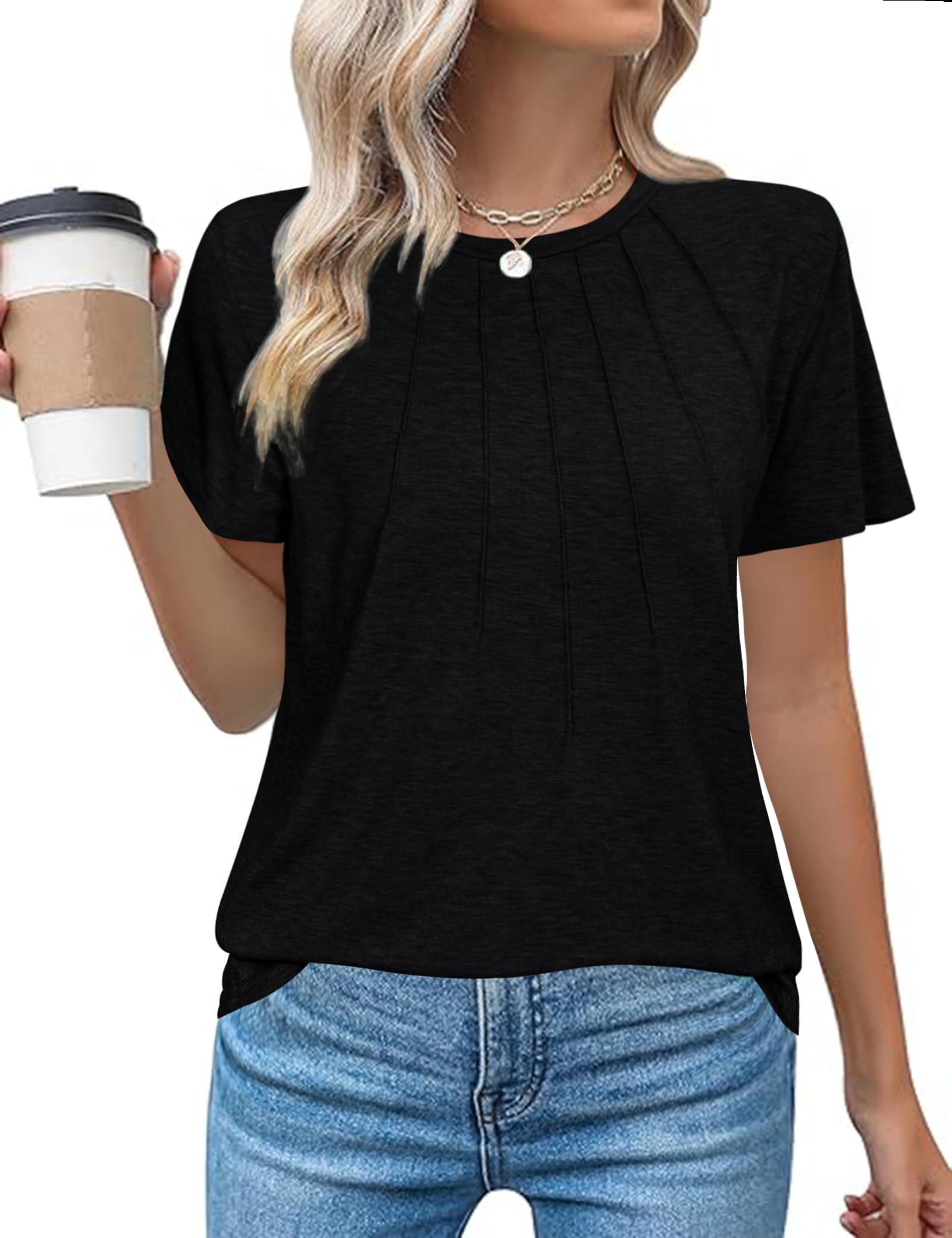 Gyabnw Tshirt Damen Sommer Rundhals Oberteile Elegant Basic Tops Frauen Blusen Kurzarm Damen Baumwolle Lässige Sommershirt