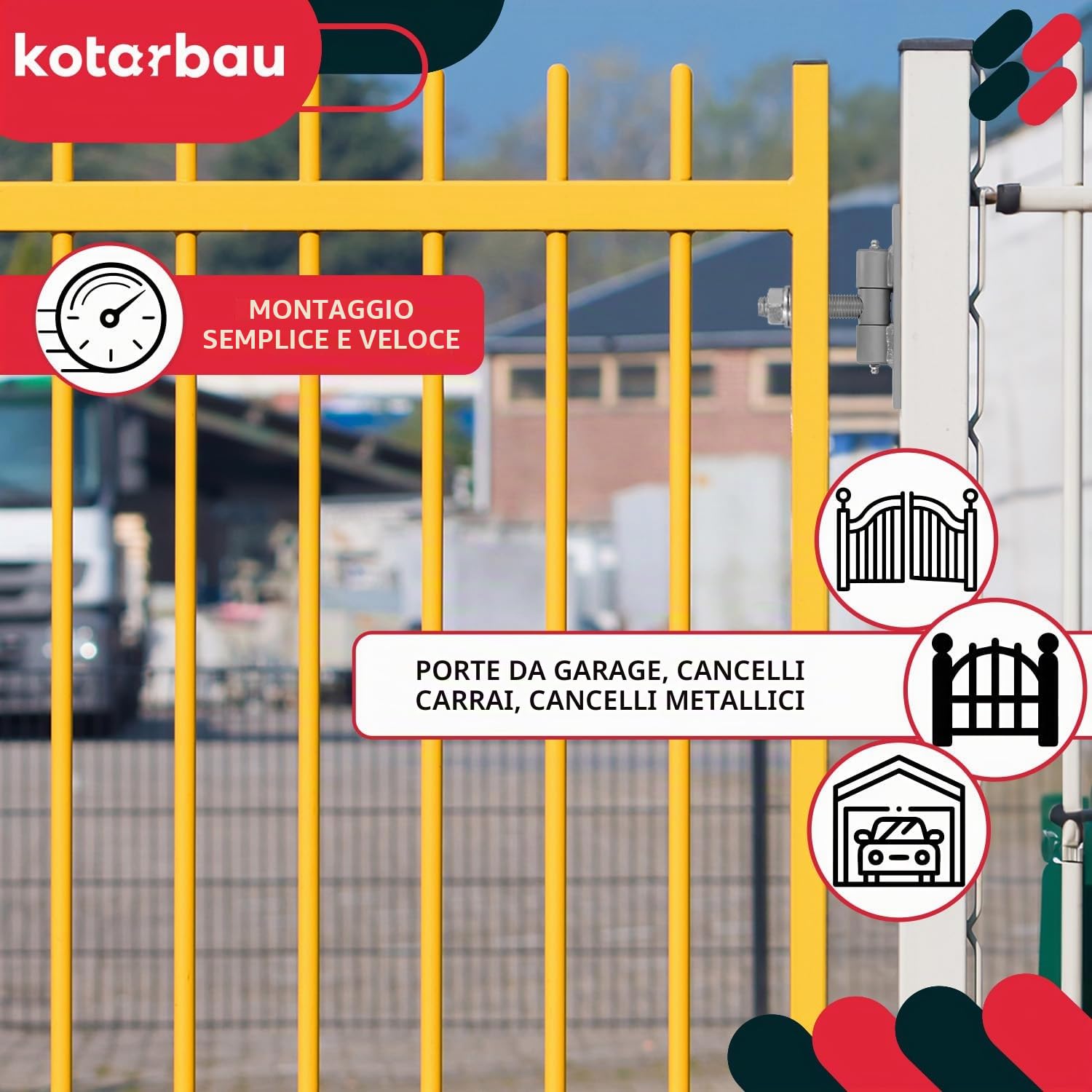 KOTARBAU® - Set di 2 cerniere per cancelli con piastra di montaggio e ugelli per grasso, regolabili, diametro 16 mm, per porte, cancelli, costruzione robusta