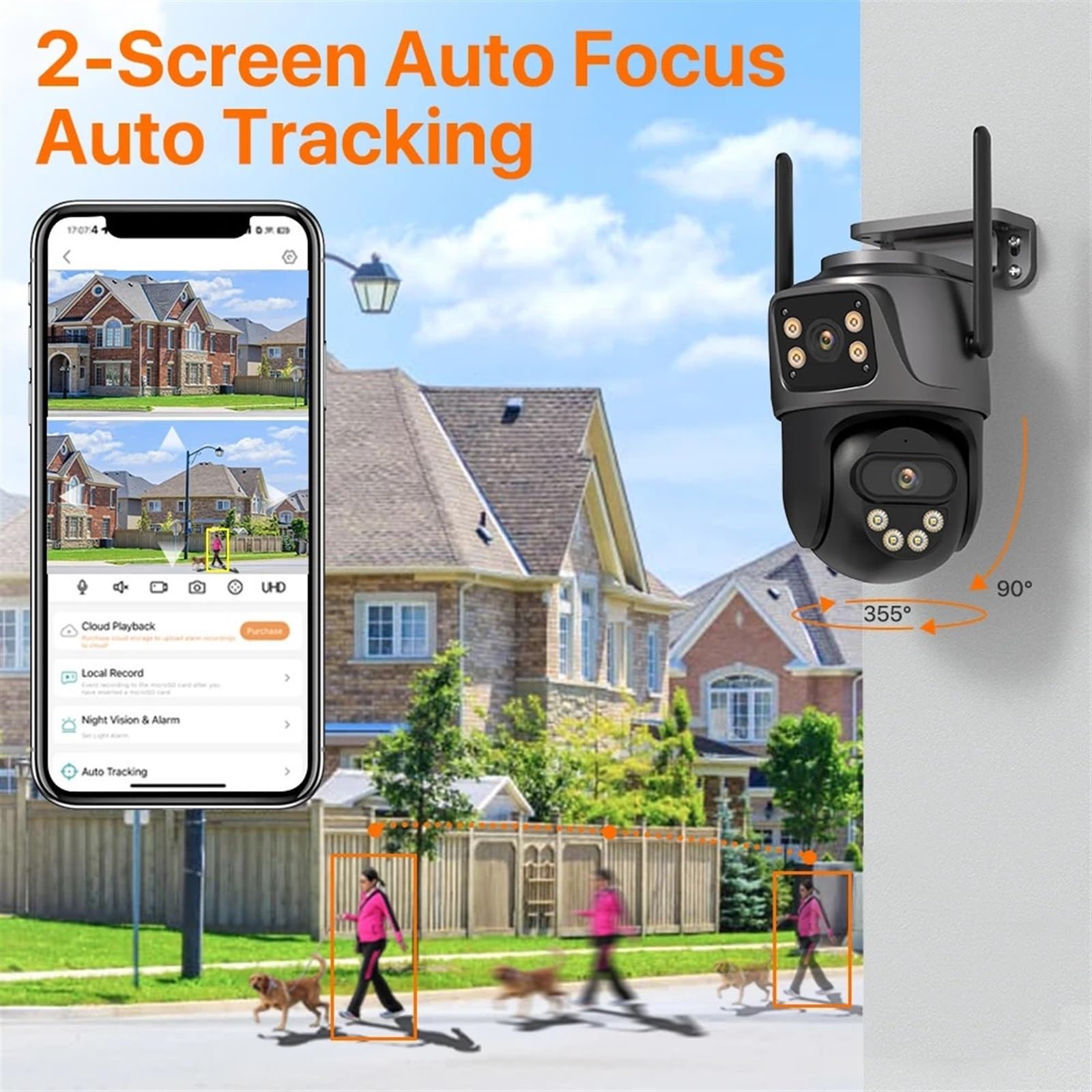 Kamera PTZ 4K 8MP HD Zewnętrzny podwójny obiektyw Podwójny ekran Zewnętrzna kamera Wi-Fi Automatyczne śledzenie Nadzór bezpieczeństwa ulicznego P2P Łatwa instalacja(8MP NO Card)