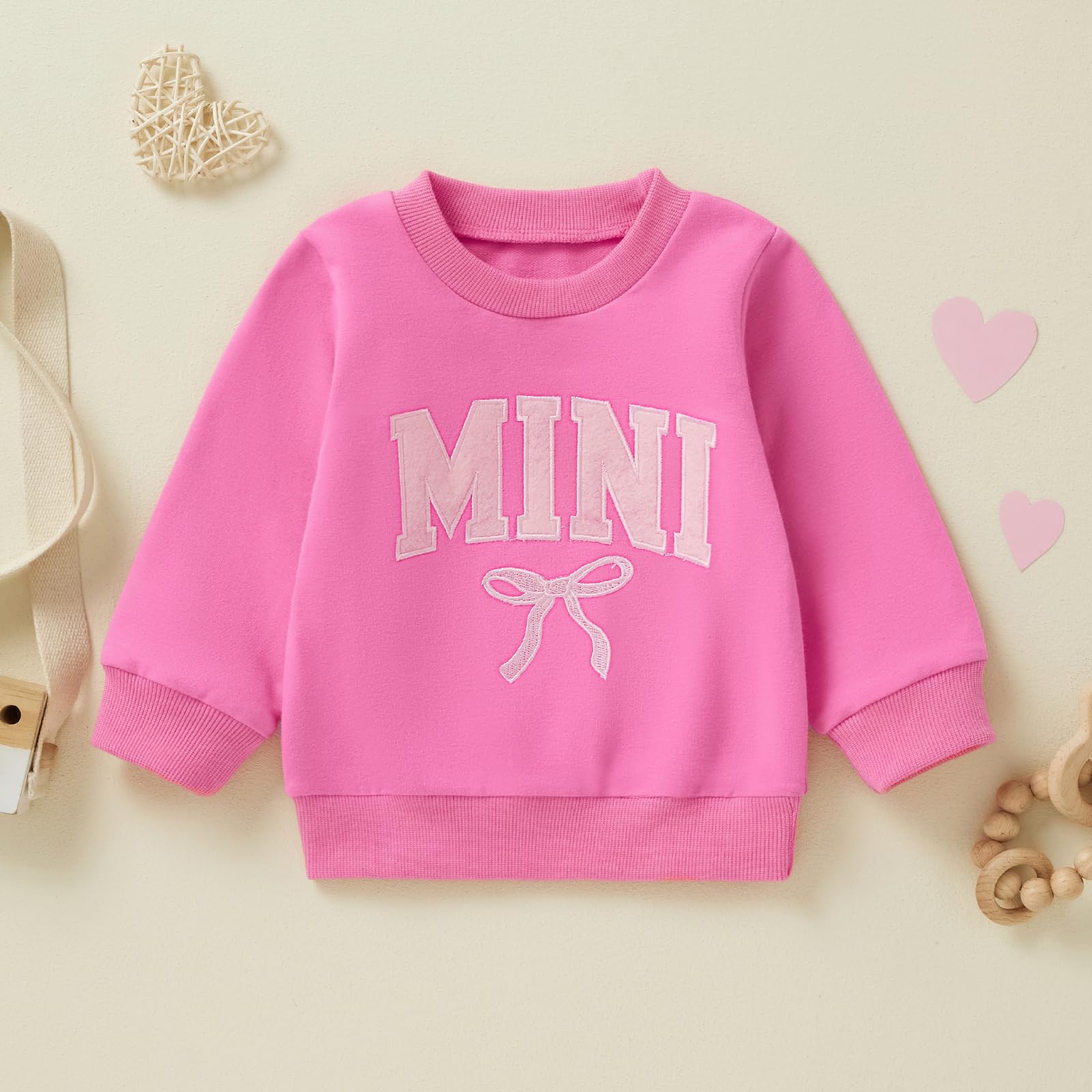 Mommy and Me Matching Outfits Cute Bow Mama and Mini Long Sleeve Crewneck Sweatshirt Tops Mother Baby Matching Clothes (Baby, 2-3 Years, Rose Pink)