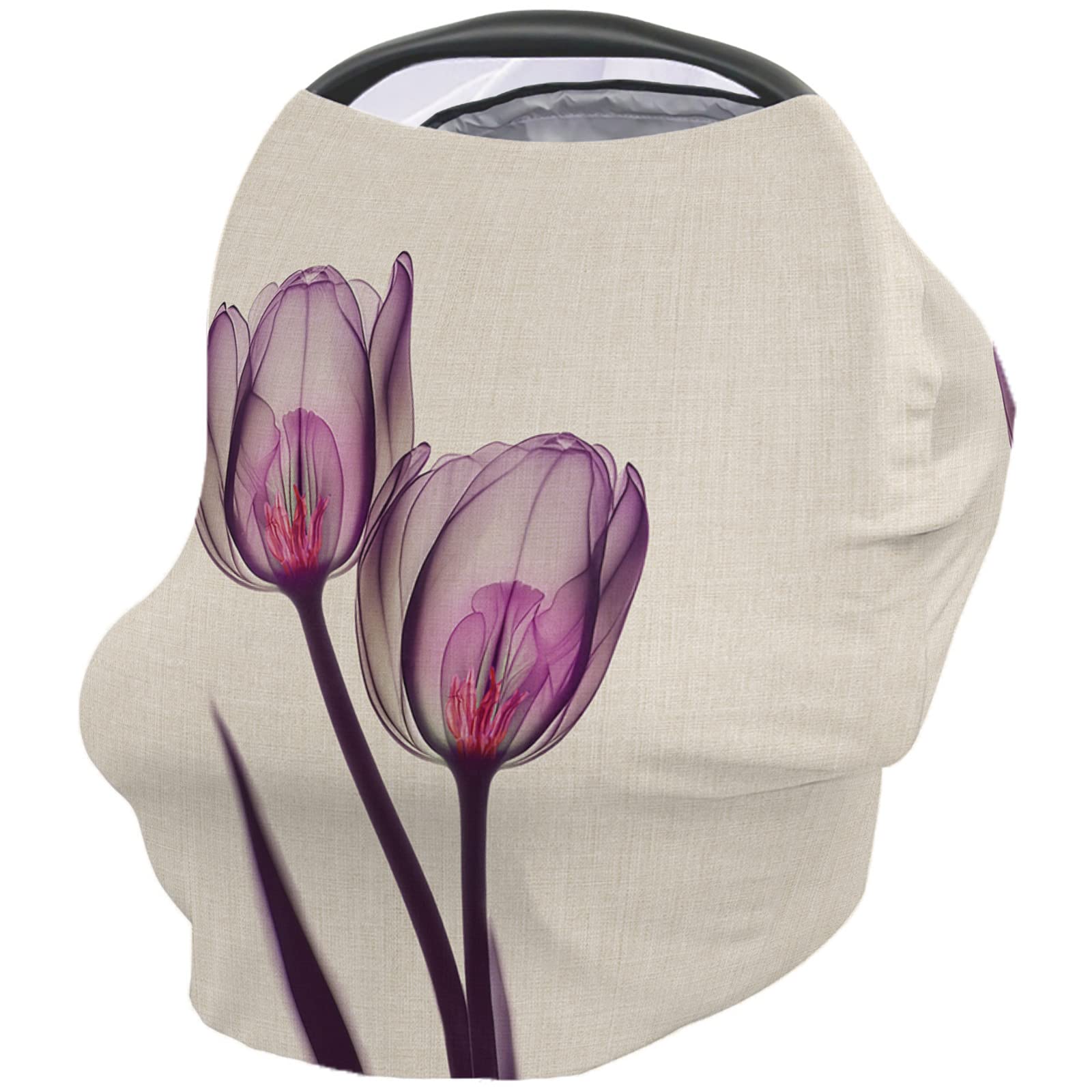 Nursing Cover for Breastfeeding Scarf, Purple Flower Baby Car Covers Super Soft Multi Use for Canopy Shopping Cart Cover Blanket Stroller Cover
