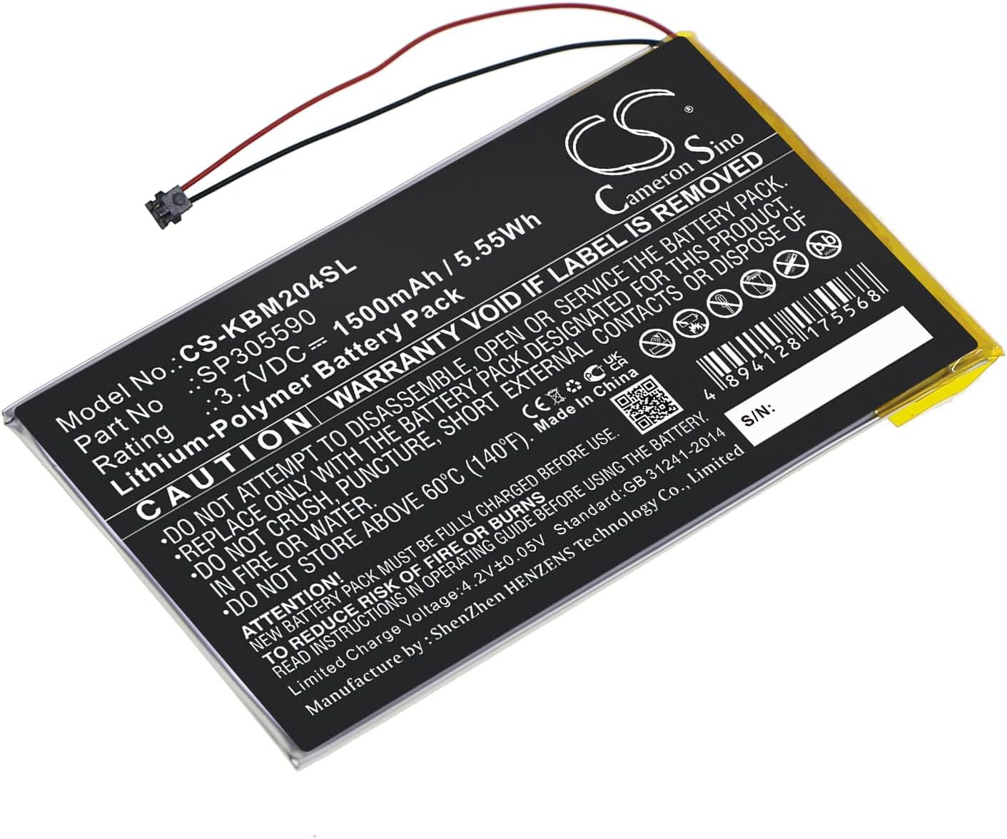 1500 mAh / 5.55 Wh replacement battery, battery compatible with Kobo Aura HD, N204-KBO-B e-book, e-reader battery