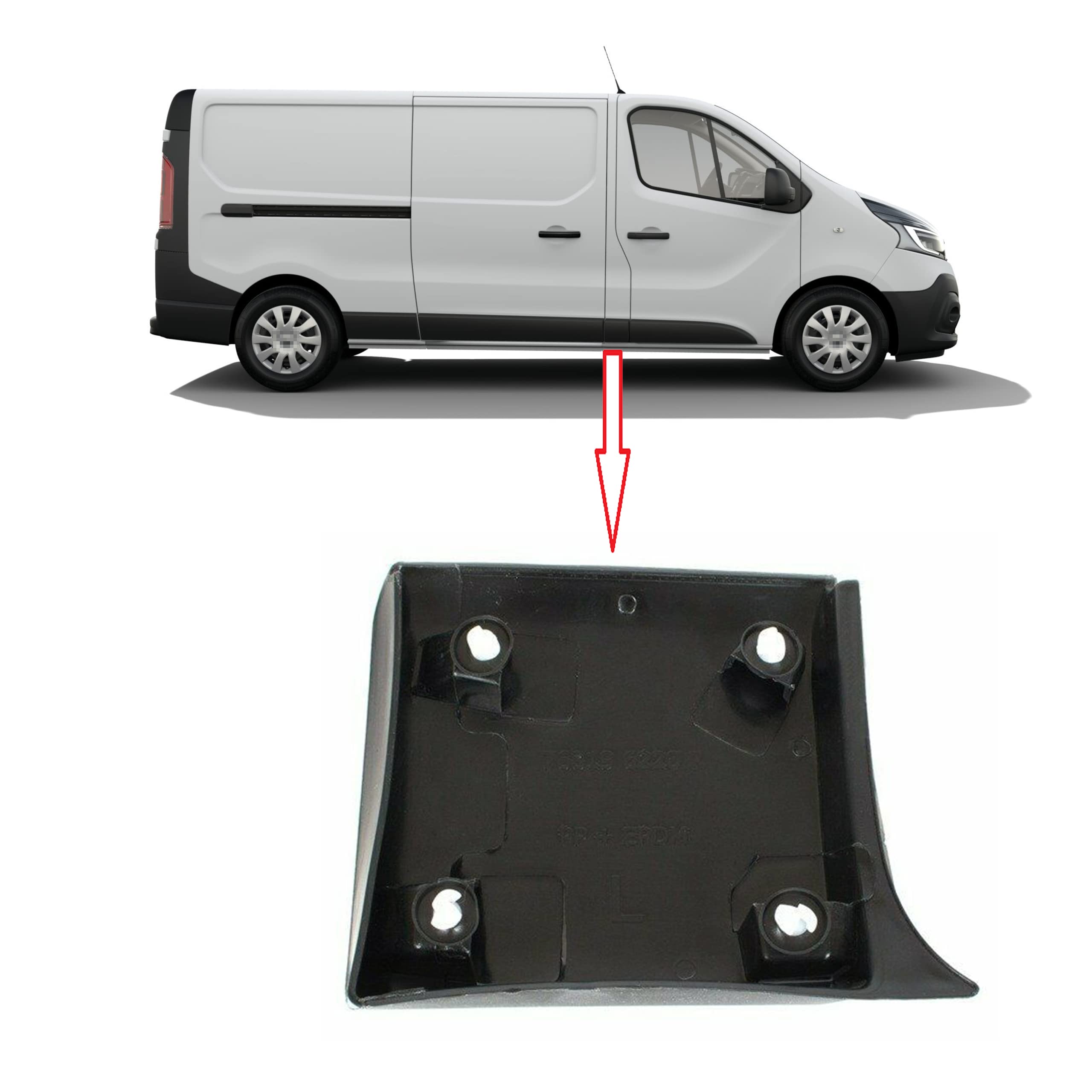 Baguette de protection latérale droite compatible avec Trafic MK3 Vivaro B Talento 768185709R (droite petite)