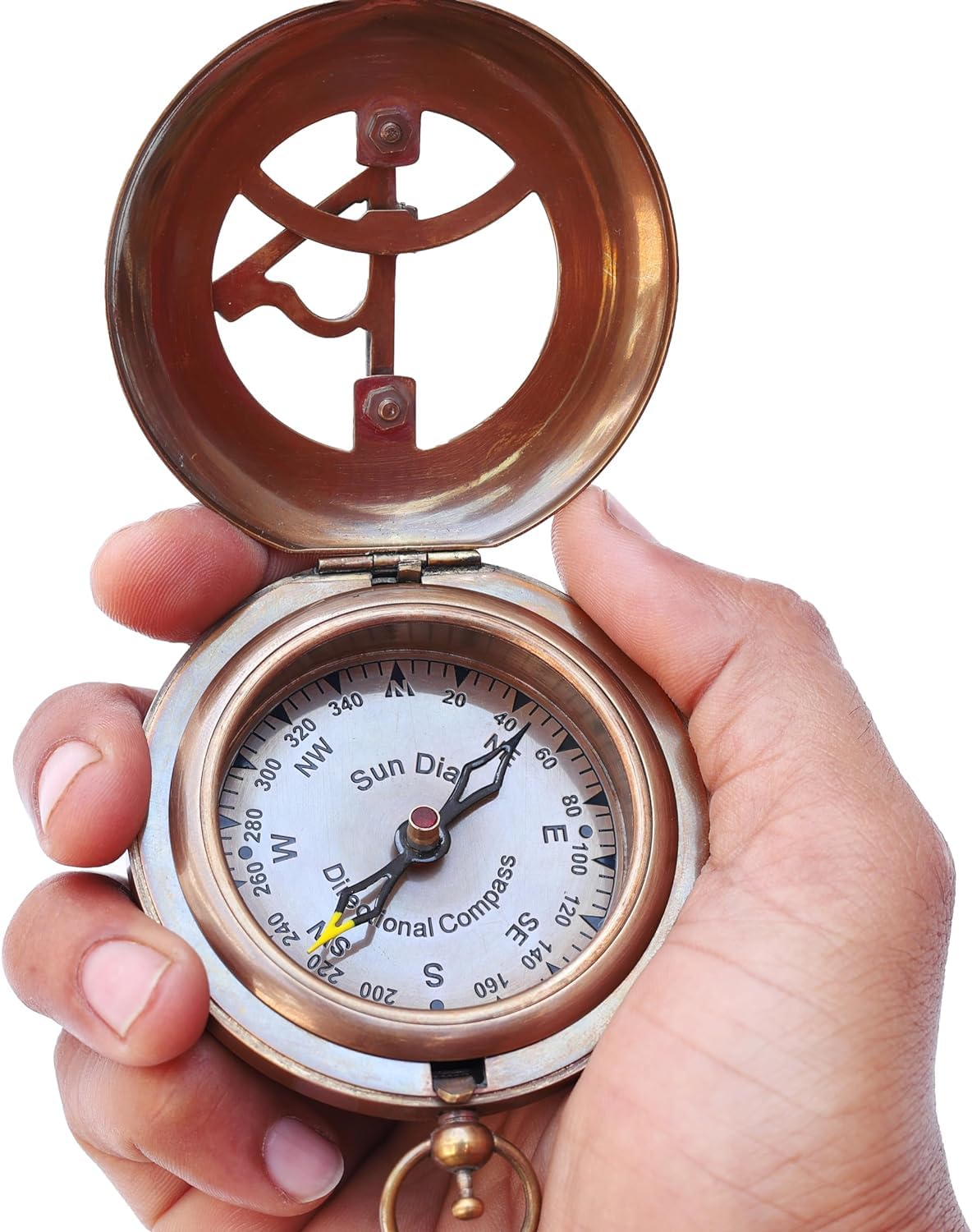 Reloj de sol de latón, brújula abierta, accesorio steampunk, regalo único para hombres, hermoso hecho a mano, reloj solar, reloj de sol, reloj steampunk para él, decoración antigua
