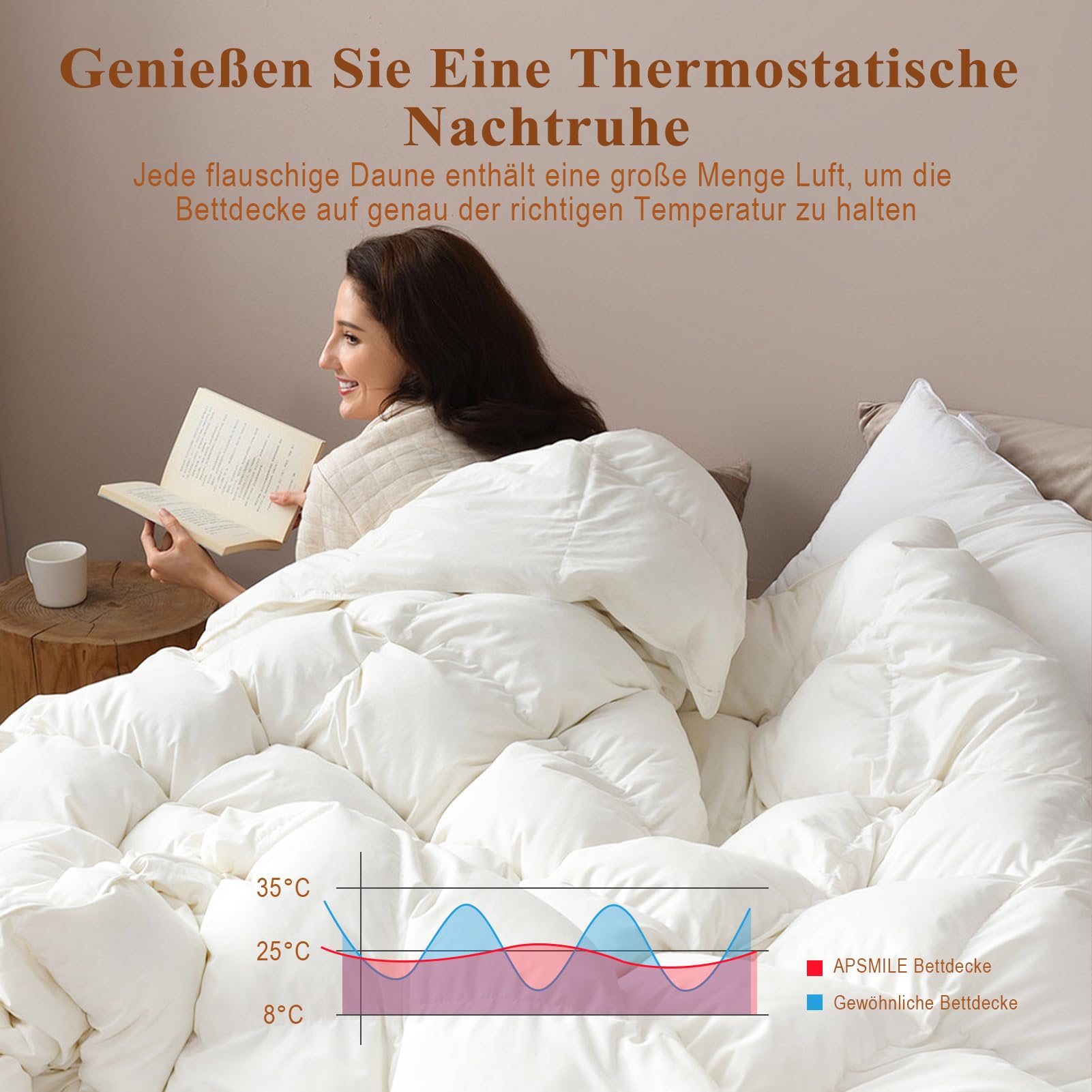 APSMILE Daunendecke 240x260 Ganzjahres I 100% Baumwolle Bettdecke mit 50% Gänsedaunen & 50% Gänsefedern I Allergiker geeignet (Ökotex) | Tierwohl Zertifiziert (DOWNPASS) | Waschbare Federbettdecke