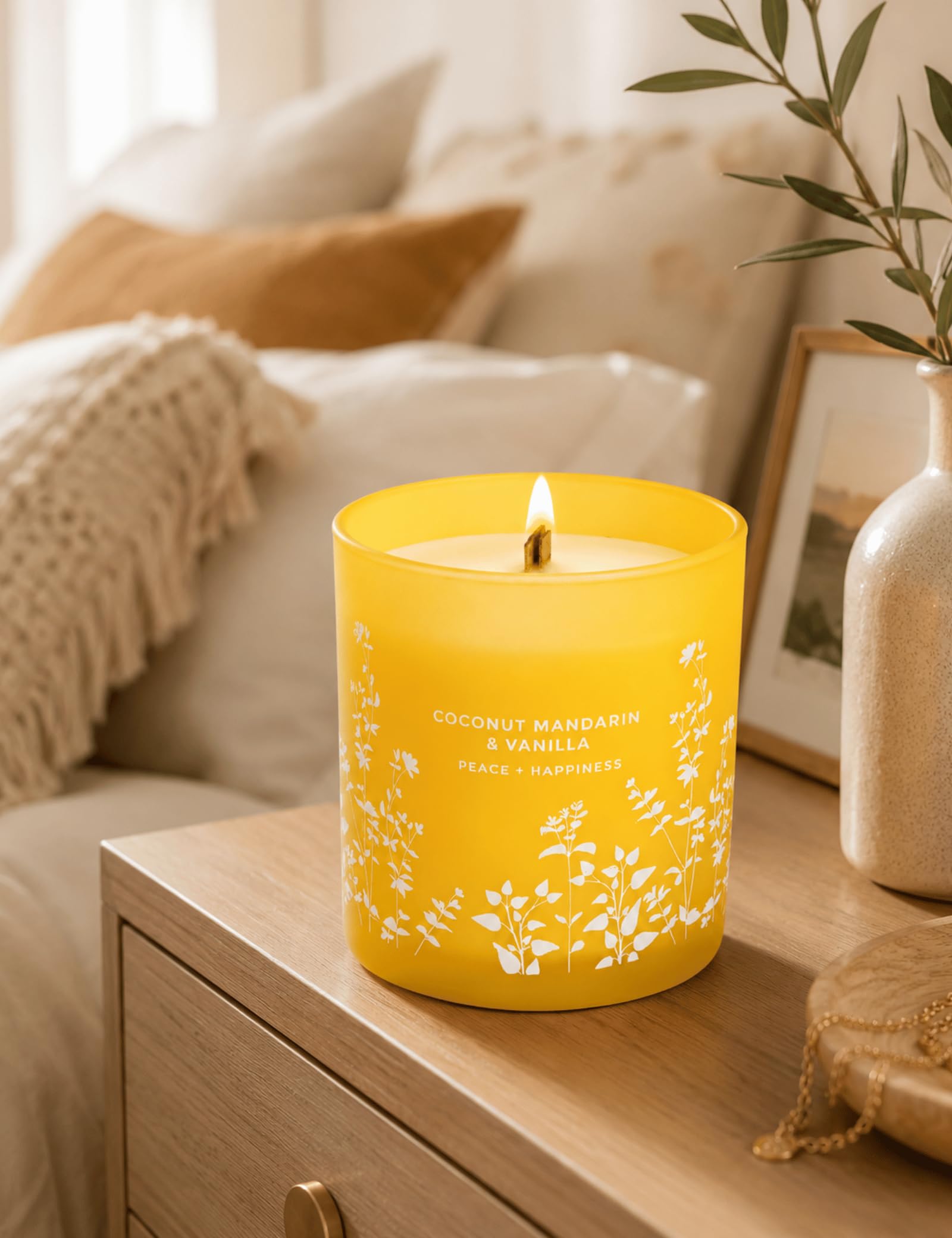 Coconut Mandarin Vanilla Soy Candle | Luksusowe świece zapachowe do domu | Duża świeca Wood Wick 300 ml | Relaksująca świeca aromaterapeutyczna prezent dla kobiet i mężczyzn