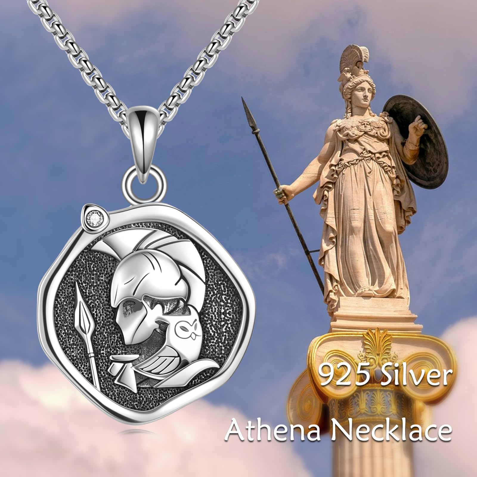YFN Athena - Collar de dioses griegos de plata de ley Athena, collar protector griego colgante religión joyas regalos para hombre y mujer