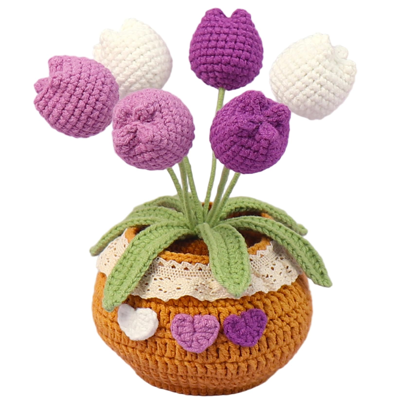 Hbbgdiy 6Pcs Crochet Tulips Flowers, Handmade Knitted Artificial Flower Bouquet Soft Yarn Floral Decor for Desk Home Box Arrangement Women Room Decoration