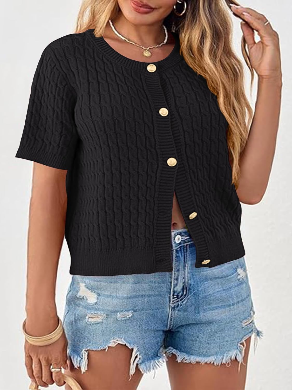 Elitechoice Women's Plus Size Cardigan Sweater Short Sleeve Knit Open Front Beach Office Casual Tops (L-4XL) - Image 3