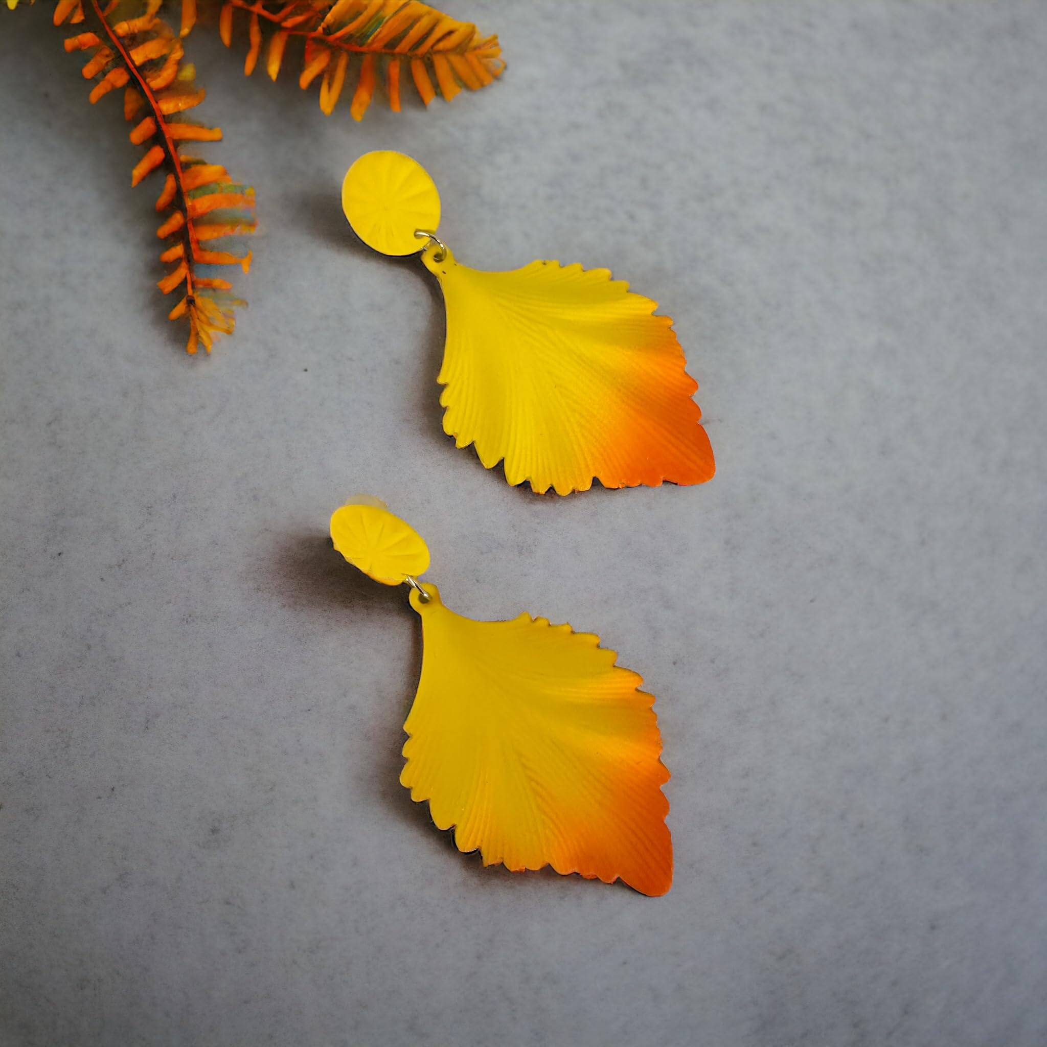 Yellow & Orange Leaf Dangle Earrings