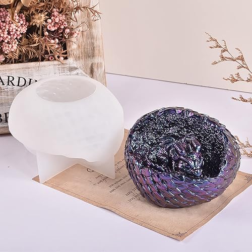 Miniatura 5 de Voyyphixa Molde de silicona de resina de huevo de dragón 3D, moldes de silicona de animales dormidos para resina epoxi, manualidades para arcilla