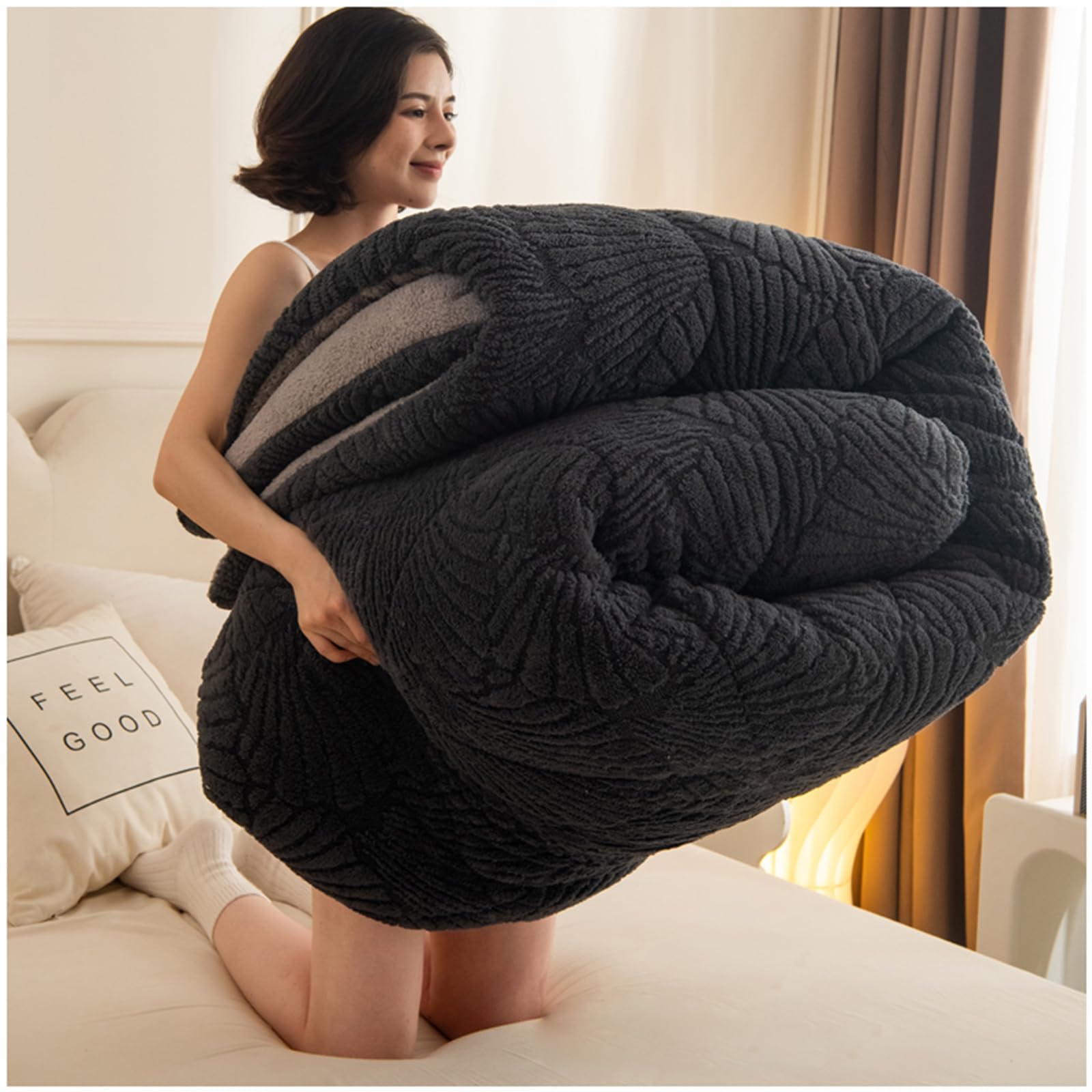 ZTGL Warm Thickened Lambswool Comforter, Winter Insulation Quilt Double Sided Fluffy Plush Lamb Fleece Blanket, Queen Size Sherpa Jacquard Comforter Core,Gray B,200x230cm(3kg)