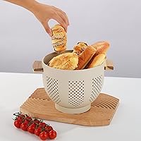 Vista 23 de Colador de metal con mango de madera y base estable, cesta coladora de cocina de acero con recubrimiento en polvo para escurrir pasta, verduras