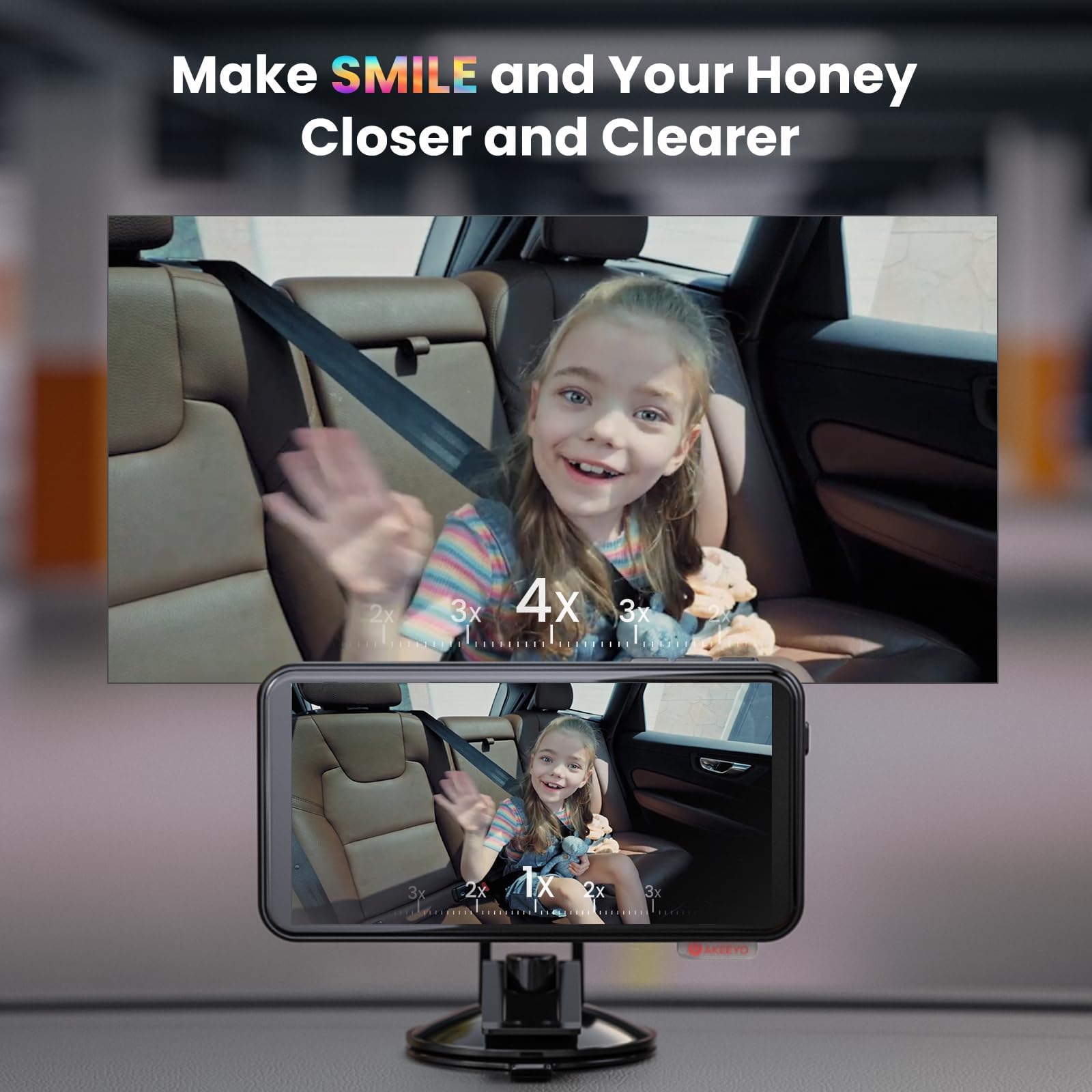Cámara de Automóviles para Bebés,Espejo de Automóvil con Pantalla Táctil IPS de 5,5" con 1080p Orientado Trasero,Alertas para Eliminar Bebé/Mascota,Zoom 4x,Control de Aoz,WiFi, Aplicación,Akeeyo BMC-X