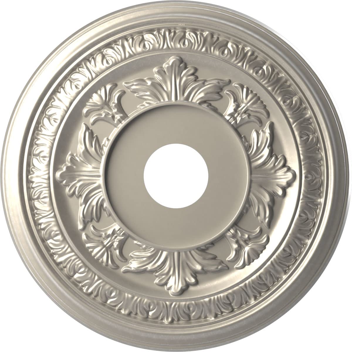 Ekena Millwork CMP19BABAL Baltimore Thermoformed PVC Ceiling Medallion (Fits Canopies up to 7 3/4"), 19"OD x 3 1/2"ID x 1"P, Bright Coat Aluminum