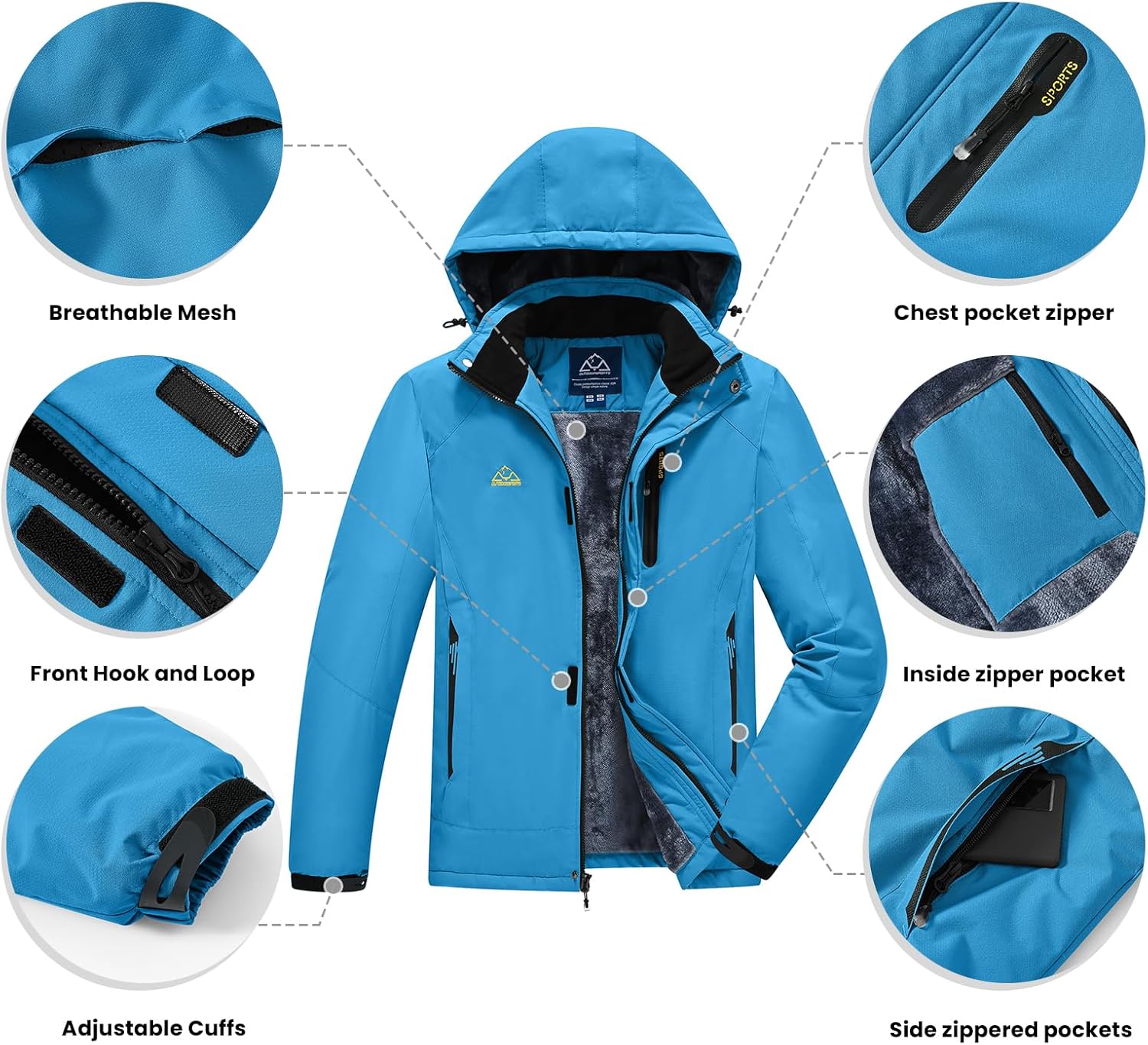TBMPOY Men's Winter Ski Jacket Waterproof Warm Snow Insulated Coat Fleece Lined Snowboard Hooded Raincoat - Image 7