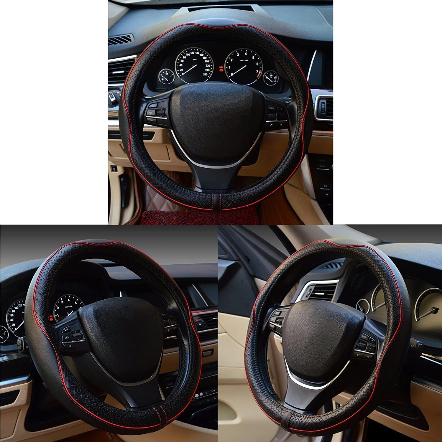 Flaconi Copri volante per Auto,Coprivolanti Auto Universale,Copri Sterzo Traspirante e Antiscivolo, si Adatta ai Volanti per auto con Dimensioni Comprese tra 37-39 cm (Nero)
