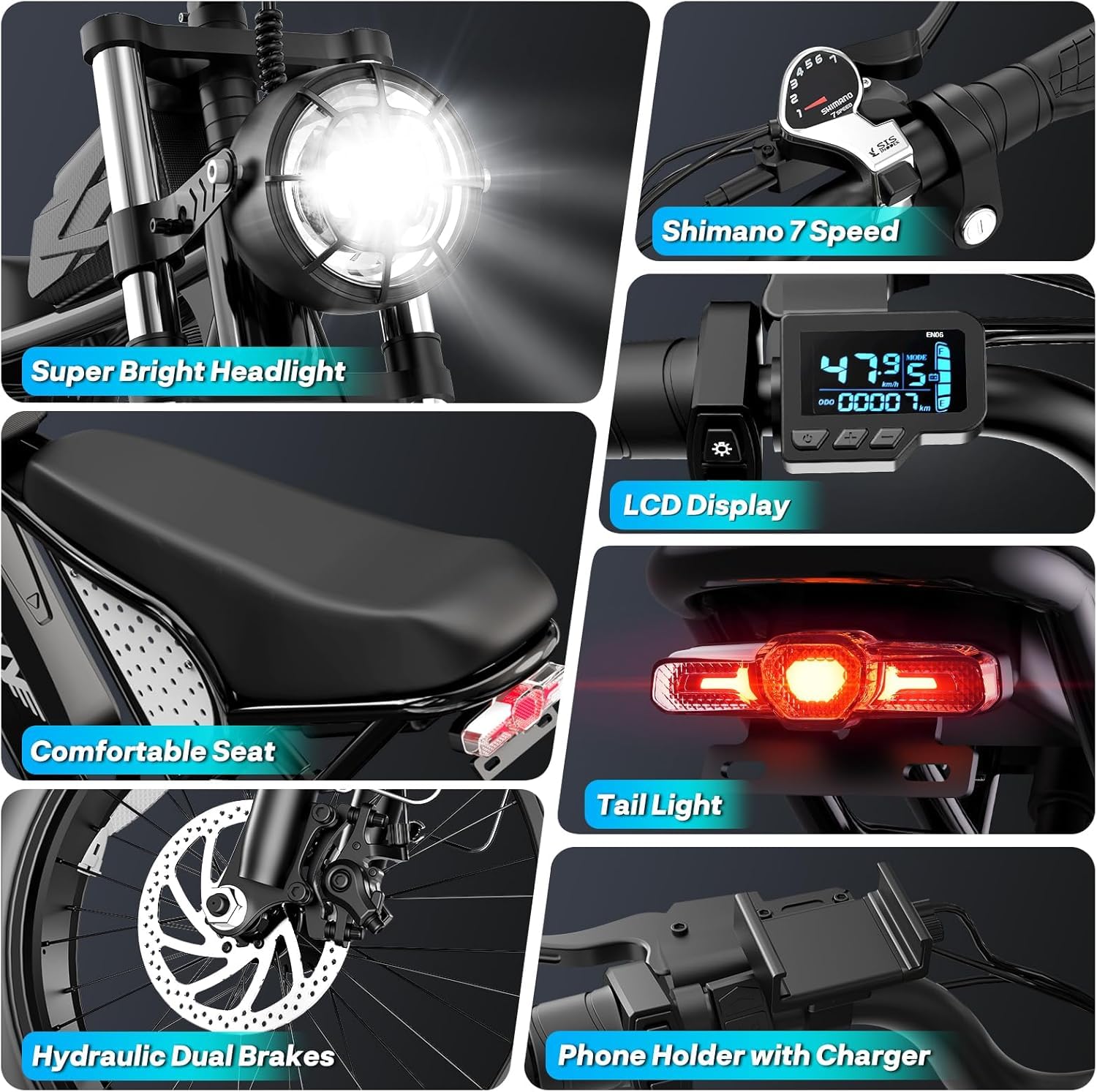 C20 Bicicletta elettrica con batteria rimovibile da 52 V 40 Ah/48 V 20 Ah/48 V 15,6 Ah, pneumatici da 20 x 4 pollici, freni idraulici a 7 velocità. Bicicletta elettrica fuoristrada per tutti i terreni