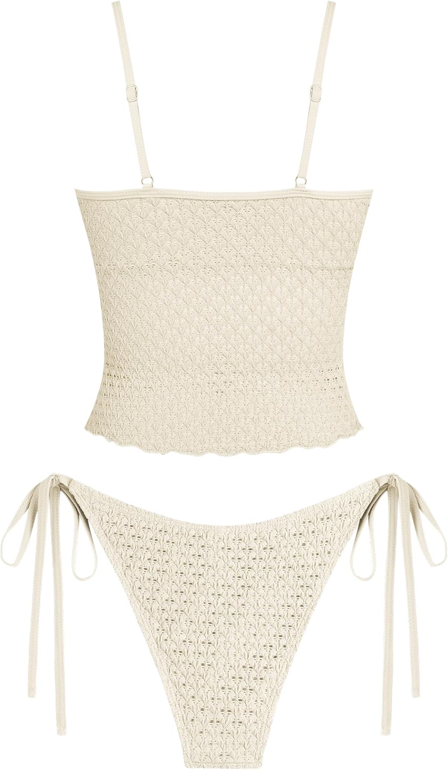 ZAFUL Tankini Swimsuits for Women Lace Jacquard Bowknot Decor Tummy Control High Cut Tanga Tankini Set - Image 2