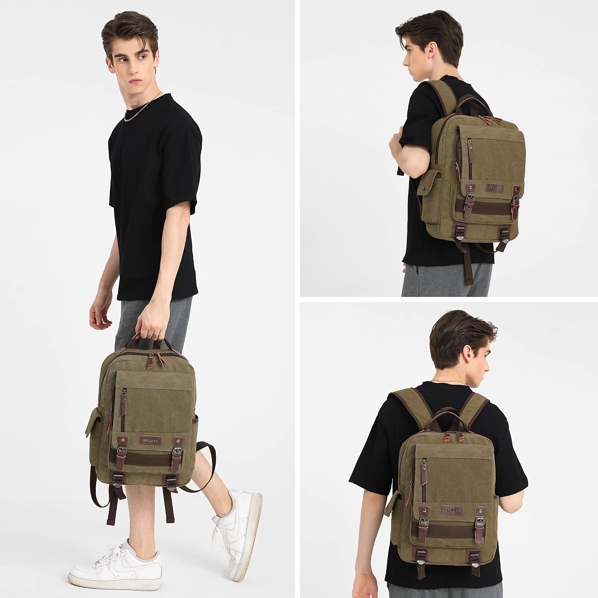 Zaino in Tela Donna Uomo – Zaino Vintage Impermeabile con Tasche Multiple, Zaino Casual in Canvas con Dettagli in Ecopelle
