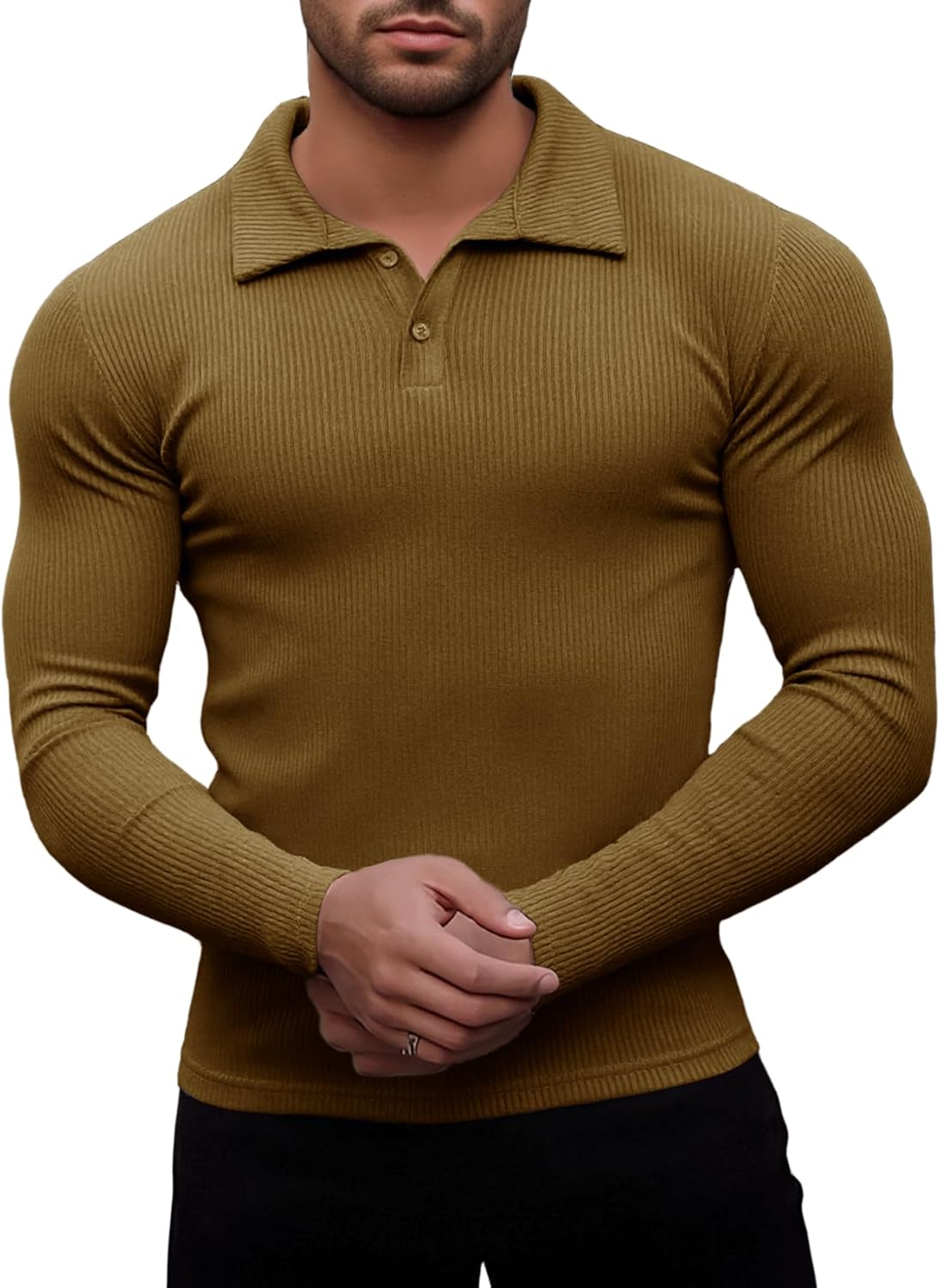 Men's Muscle Slim Fit Polo Shirts Long&Short Sleeve Stretch T-Shirts Casual Stylish Tee for Golf Workout