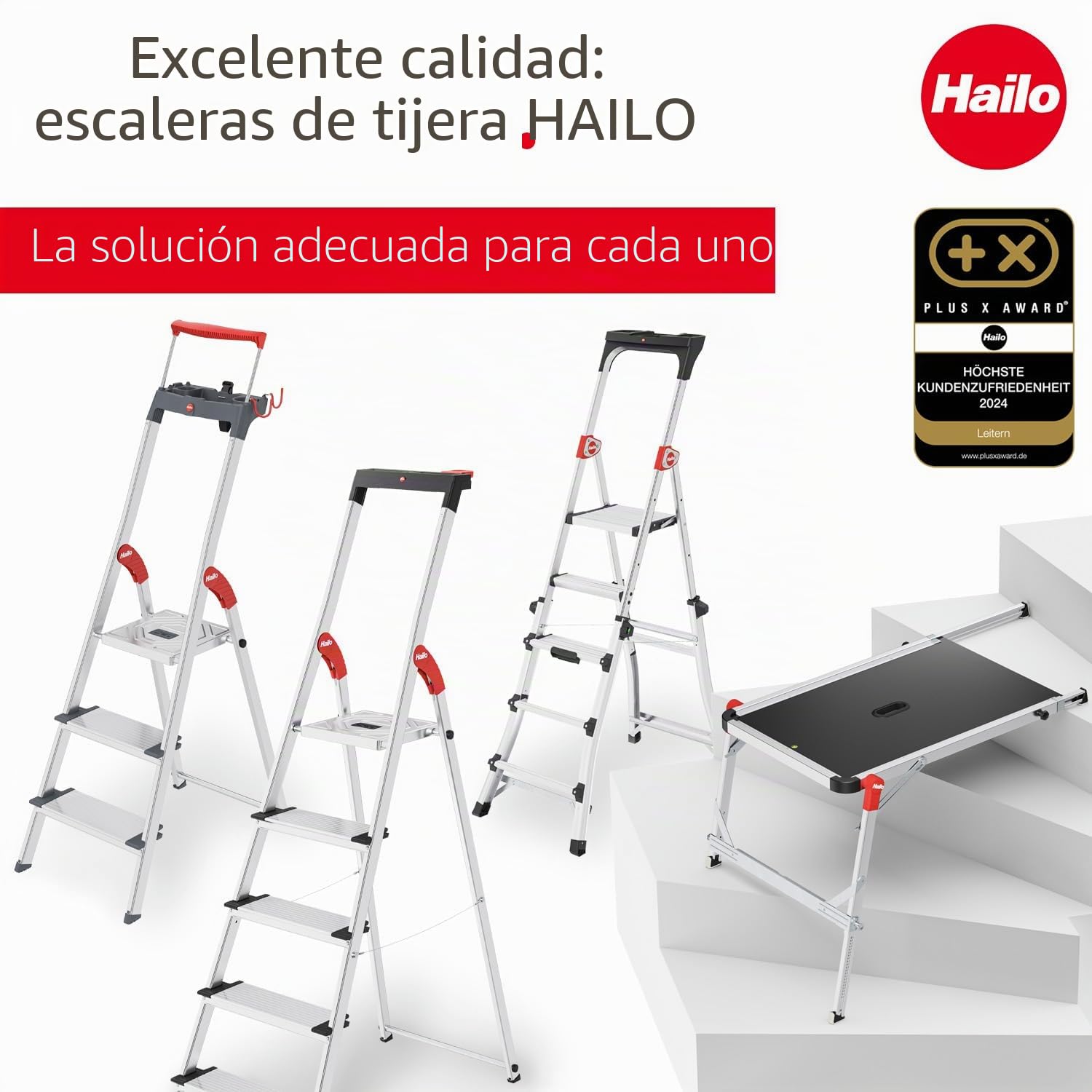 HAILO 8040-307 - Escalera de tijera de aluminio con peldaño ancho XXL EasyClix (3 peldaños)