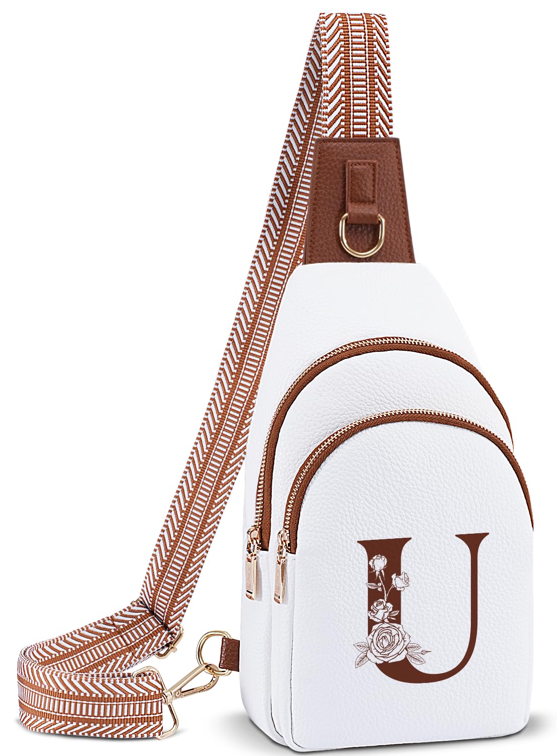 Lizznoe Crossbody Bag for Women Leather Sling Bags with Initial Letter Fanny Pack Chest Bag for Travel, Gift for Mom Wife