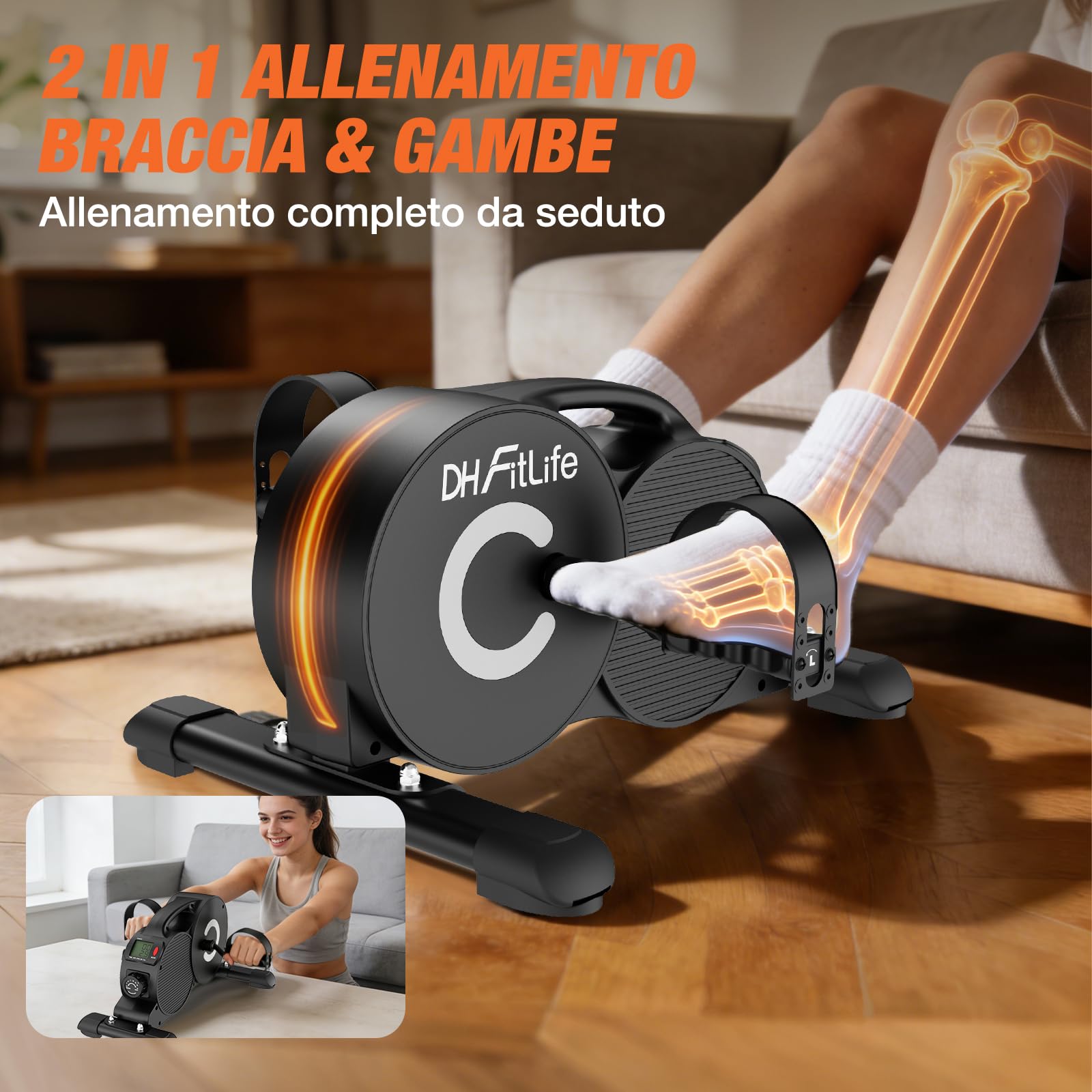 DH FitLife 2026 Pedaliera Magnetica 16 Livelli per Casa, Mini Cyclette da Scrivania con Display, Silenziosa e Antiscivolo, Allenamento Gambe a Basso Impatto, Anziani e Riabilitazione, Fino a 220 kg