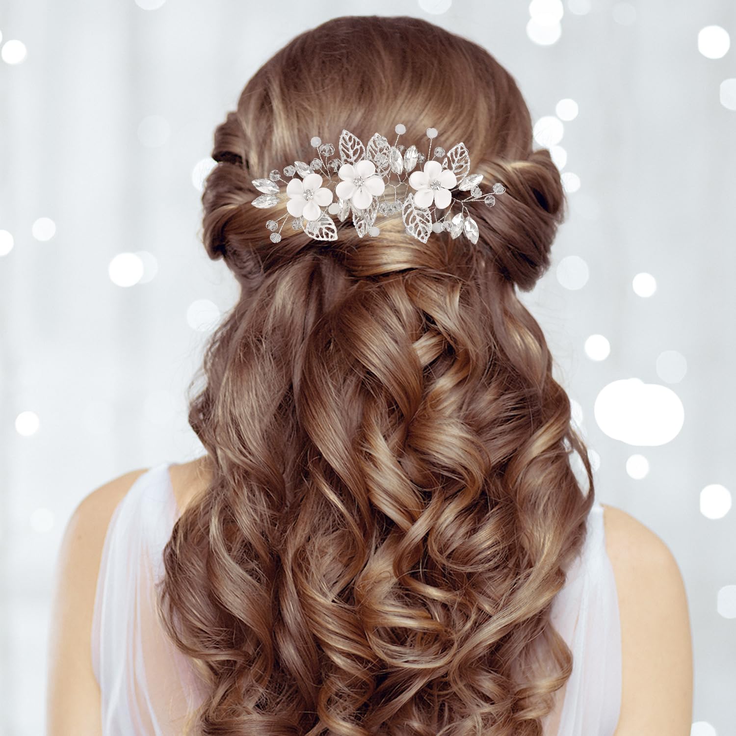 Bridal Wedding Hair Combs, Hair Vine with Flowers - Elegant Hairpiece for Women and Girls Wedding Accessories(Silver)