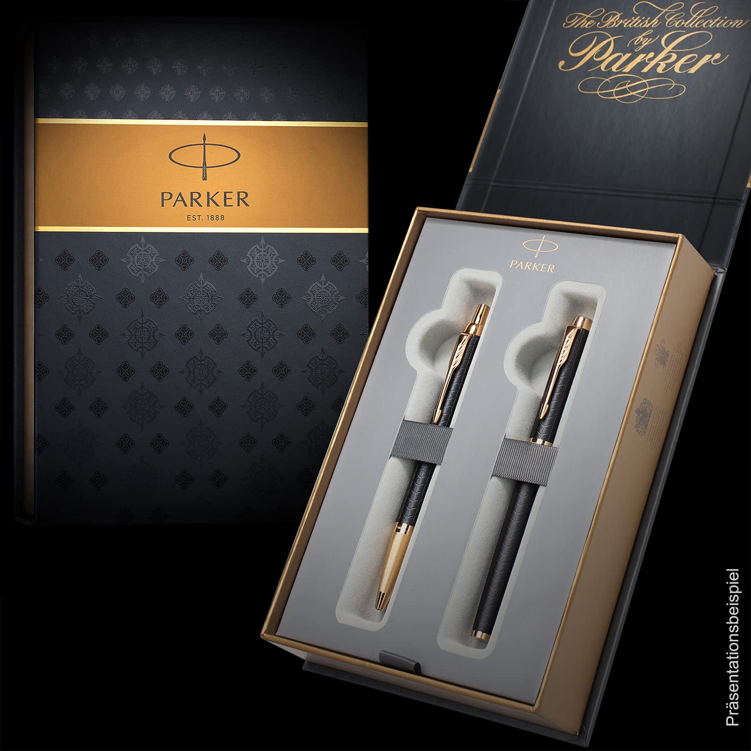 Parker Schreibset IM Premium Achromatic Mattschwarz PVD mit Laser-Gravur Kugelschreiber Füllfederhalter