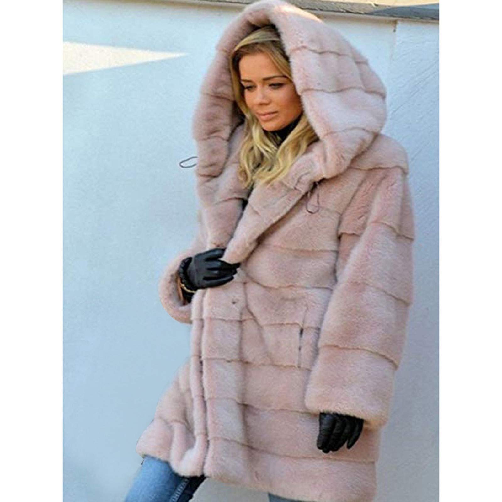 Generisch Chaqueta de forro polar para mujer, sudadera con mangas, ropa de exterior, chaqueta de cuerpo cómodo, abrigo largo de piel sintética para mujer
