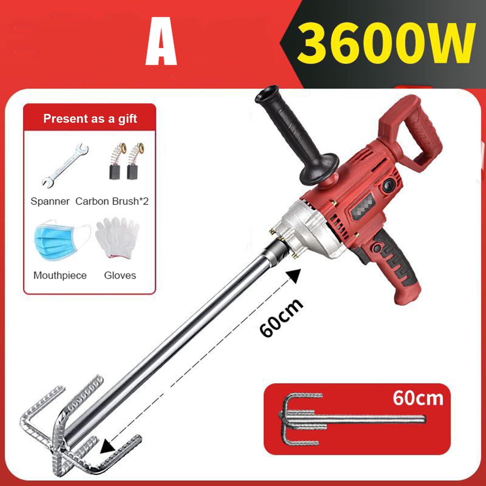 Mezclador de alta potencia para masilla, polvo, cemento, revestimiento, pintura, mezcla de taladro, 3600 W, 60 cm, multifuncional